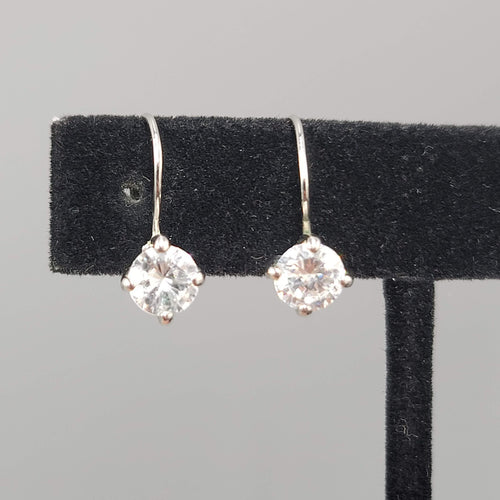 Cubic Zirconia Drop Pierced Earrings Silver tone Dangle  1/2"