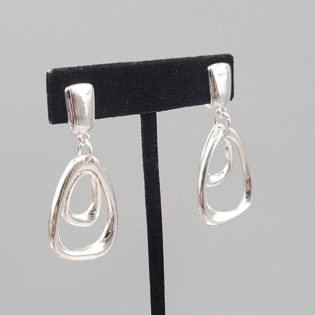 Vintage Clip on Earrings Silver tone 1 7/8"