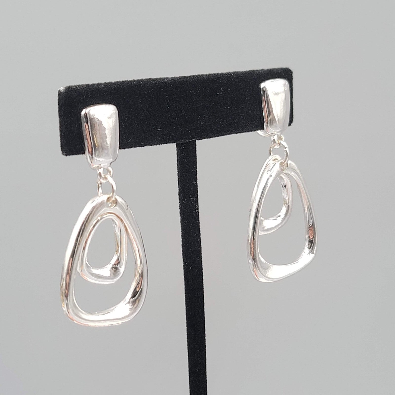 Vintage Clip on Earrings Silver tone 1 7/8"