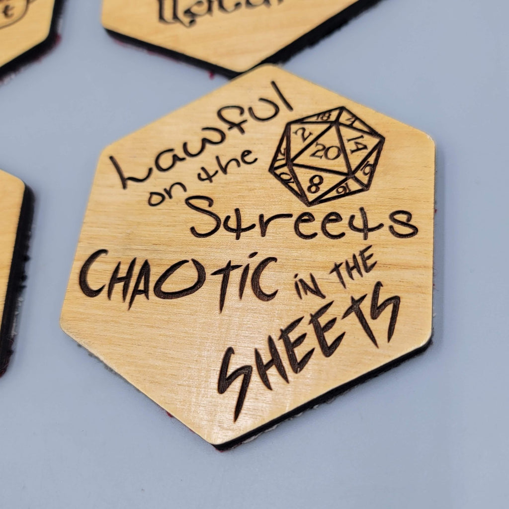 DND Dice Wooden Coaster Set Tabletop RPG Crit Happens Roll With It Natural Gift