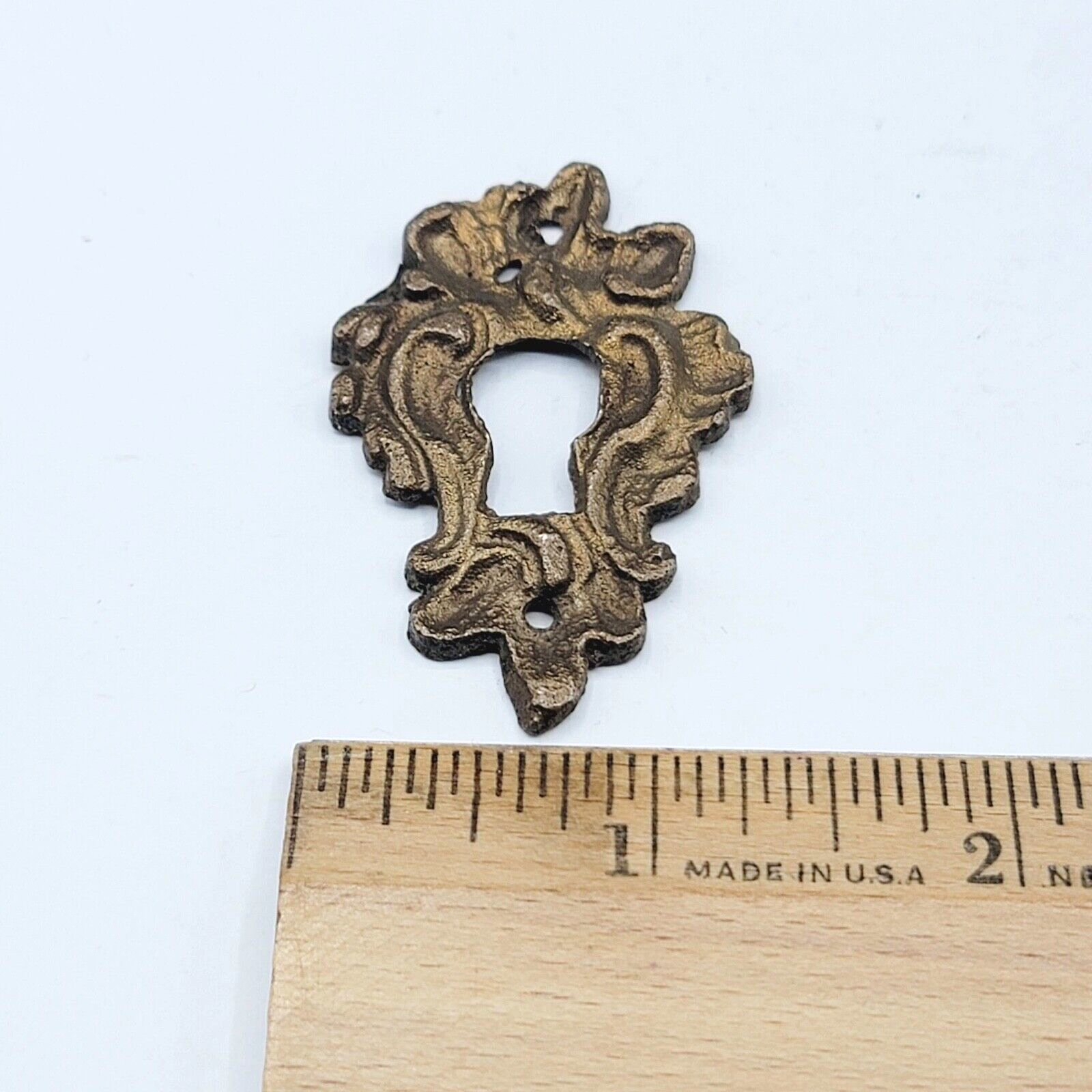Vintage Ornate Brass Skeleton Keyhole Escutcheon 2" x 1.25" SINGLE ONLY