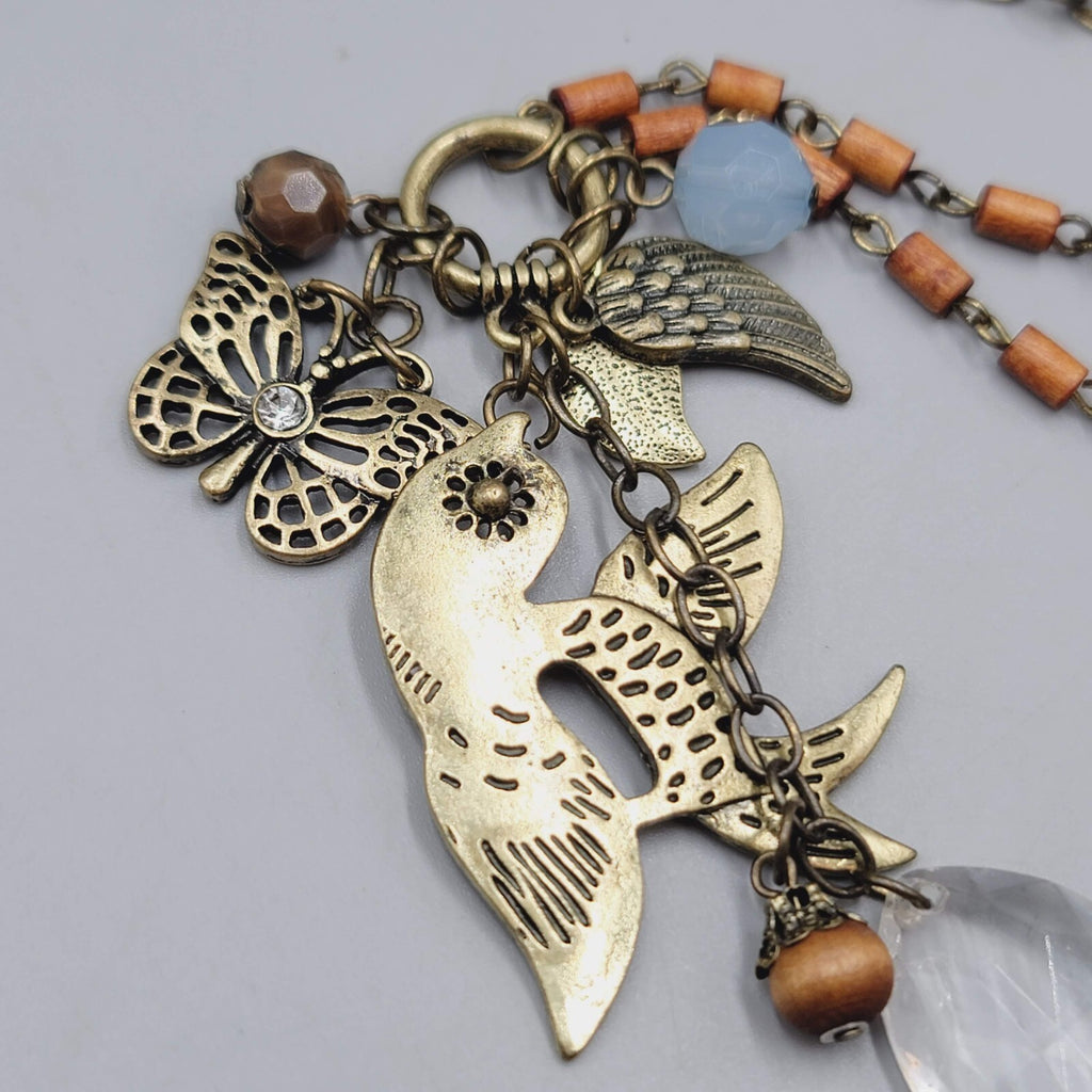 Charm Pendant Necklace Bronze tone Long Chain 28"