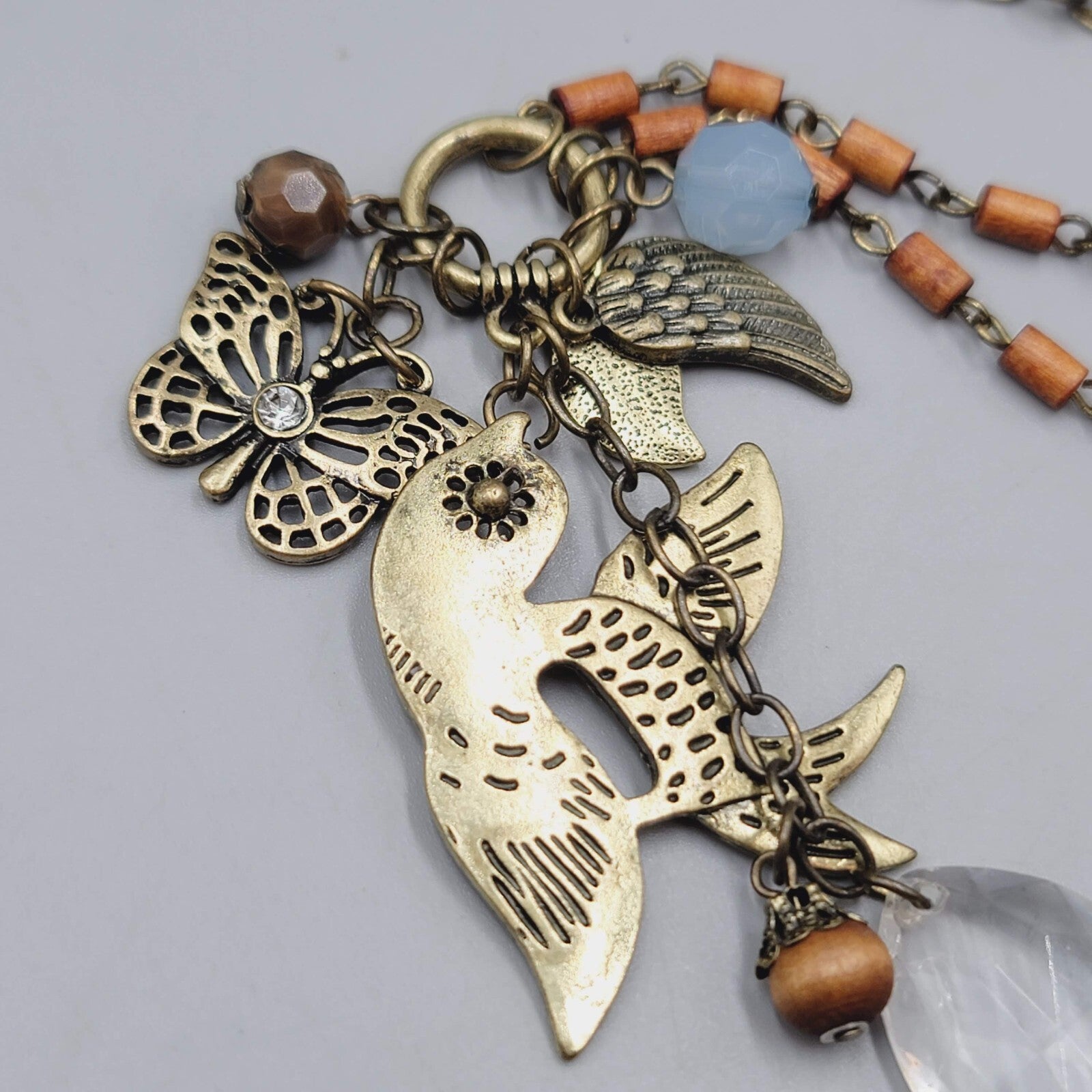 Charm Pendant Necklace Bronze tone Long Chain 28"