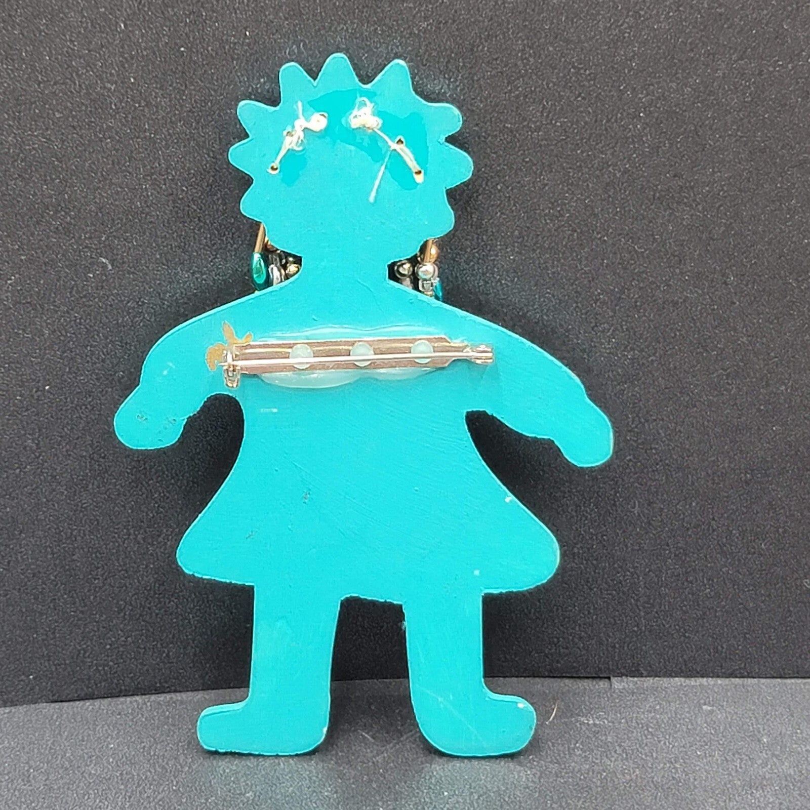 Vintage Brooch Large Handmade Girl Figure Painted Beaded Hair 4"