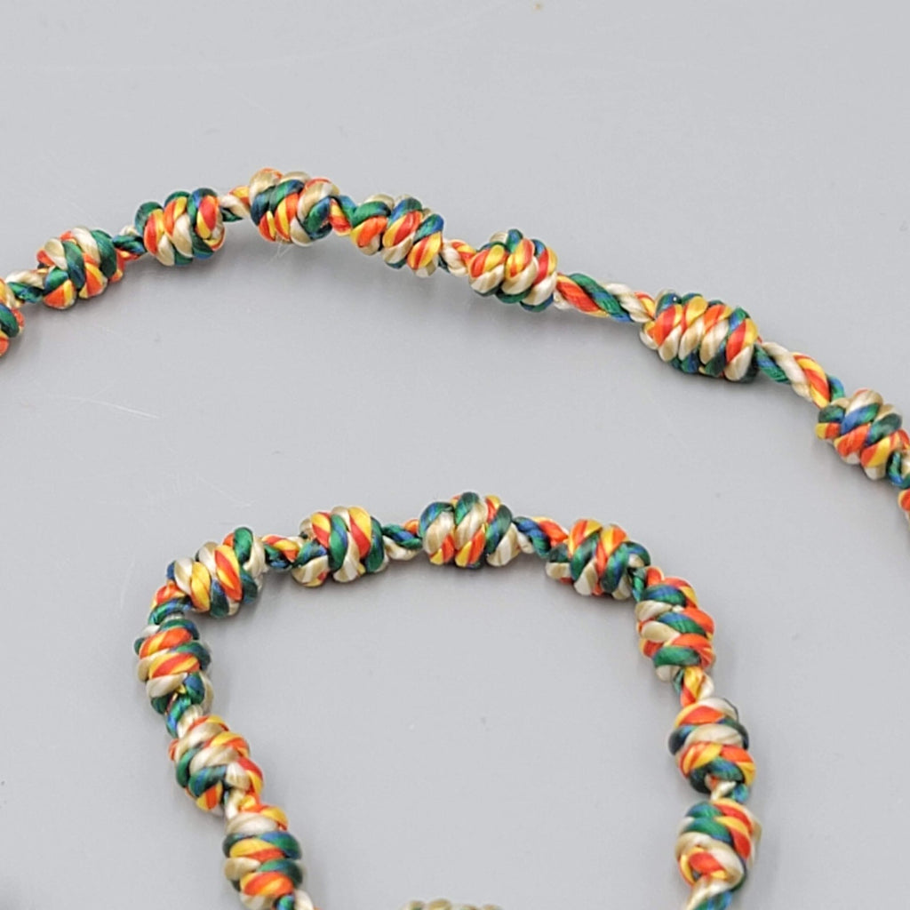 Hand Knotted Rosary Multi Color Thread Silver tone Crucifix Hand Made