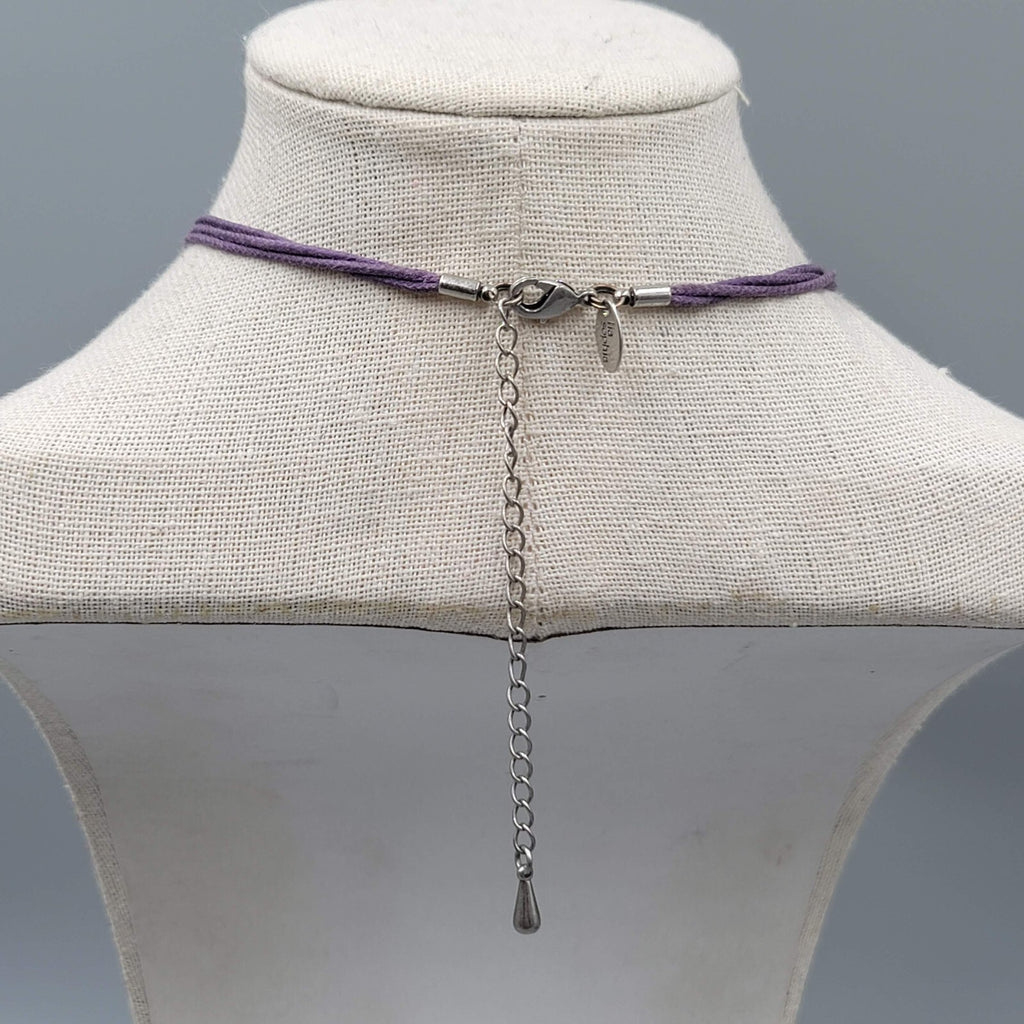 Lia Sophia Necklace Purple Cord Square Enamel Pendant Rhinestone  16"-19"
