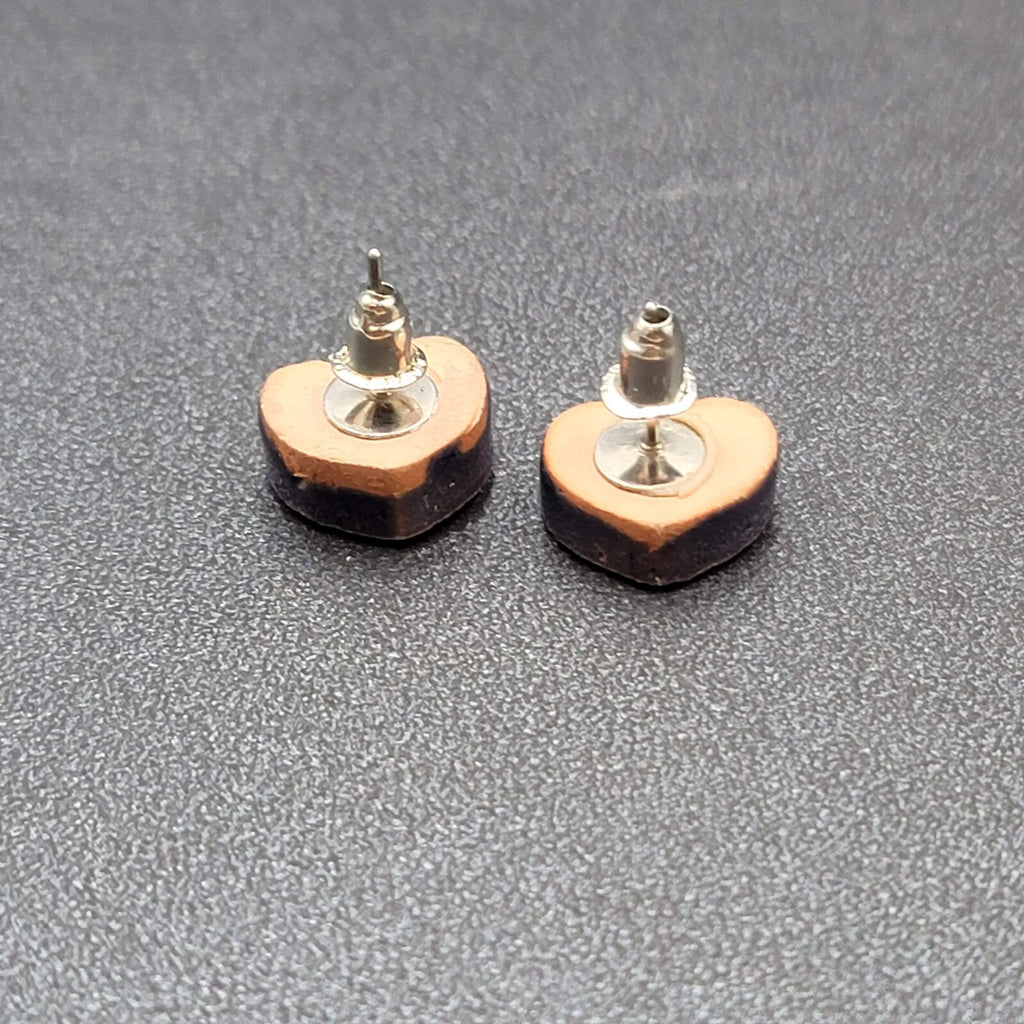 Heart Pierced Earrings Purple Pottery Studs 1/2"