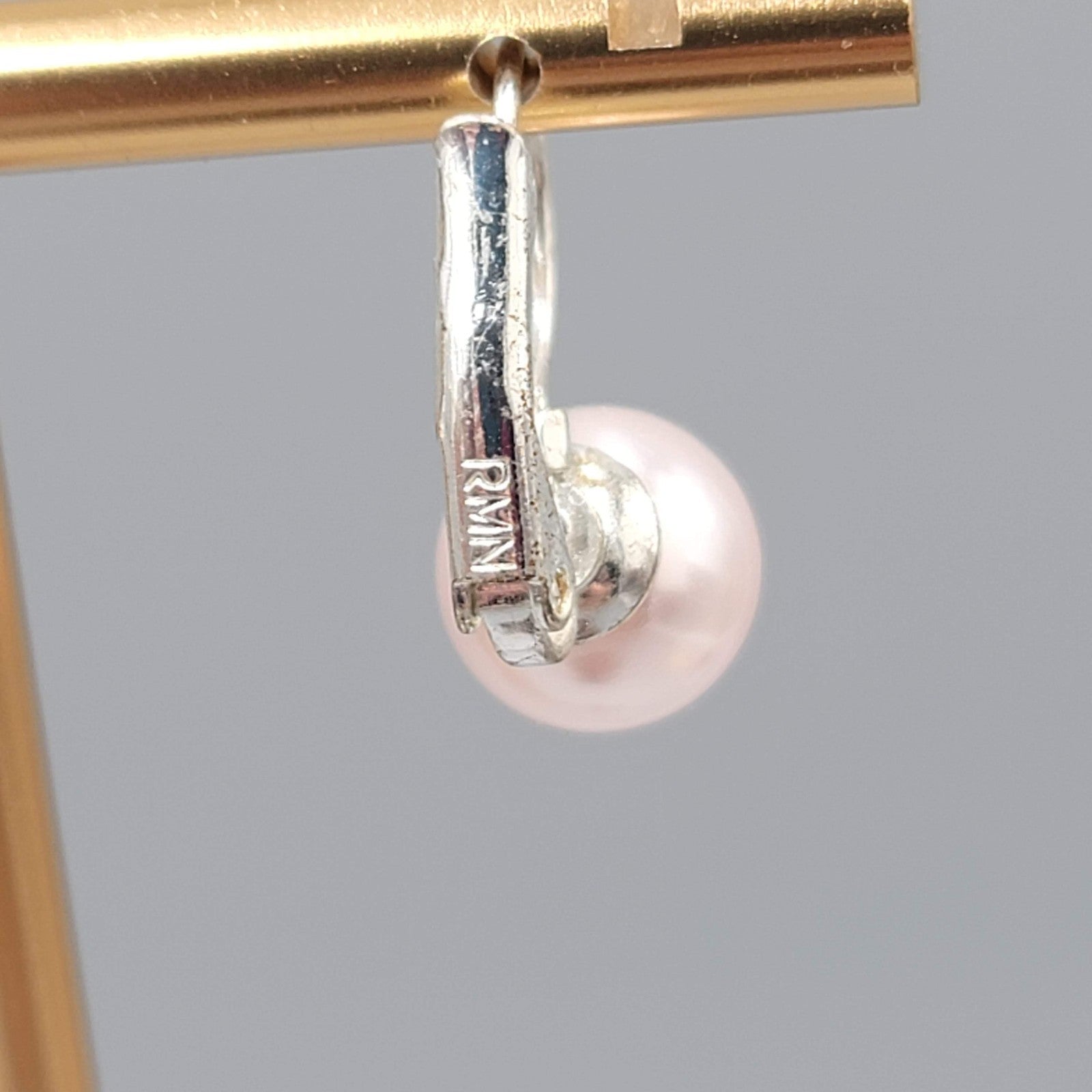 Pink Faux Pearl Pierced Earrings Silver tone Drop Leverback  3/8 in