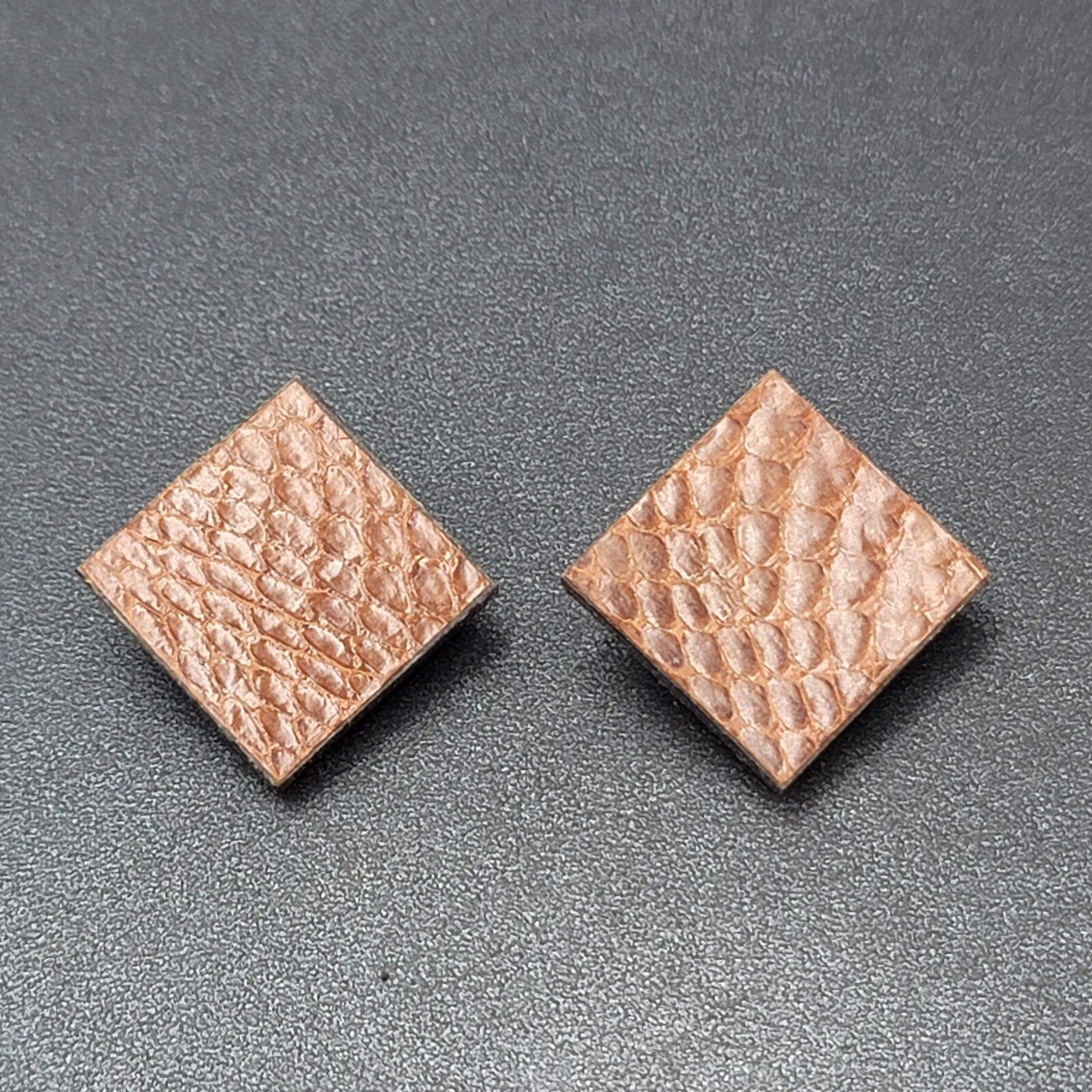 Vintage Clip on Earrings Brown Faux Snake Skin 1 3/8"