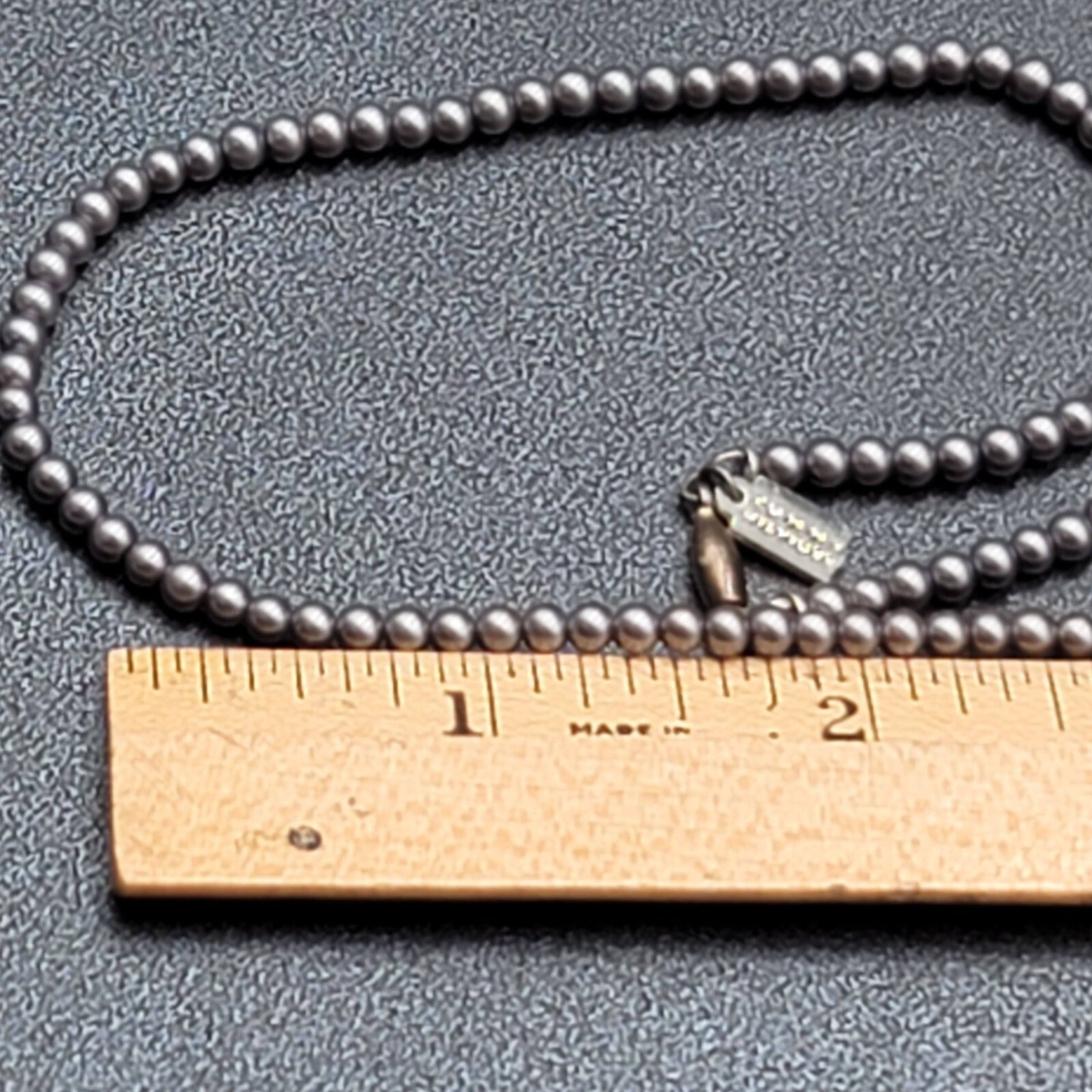 Tommy Hilfiger Necklace Small Dainty Gray Bead Signed 16"
