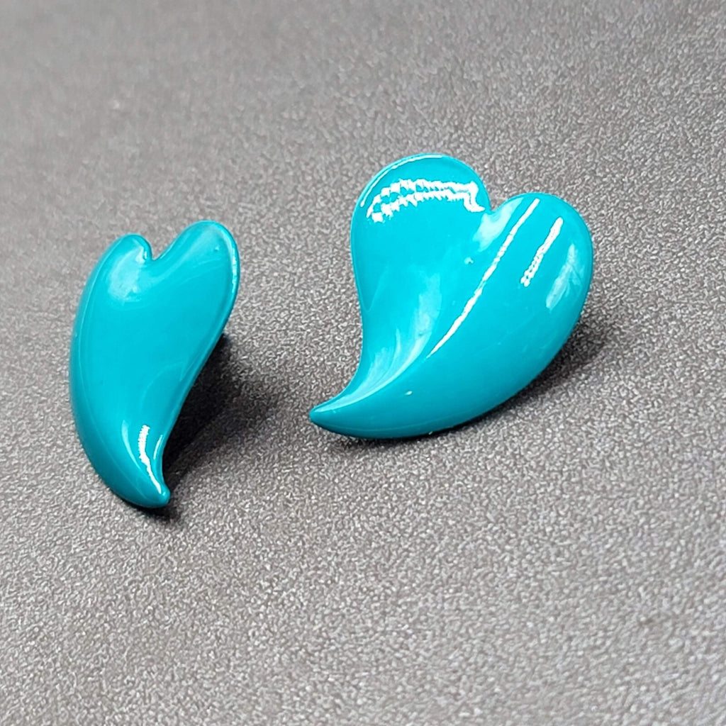 Vintage Pierced Earrings Blue Enamel Heart 1"