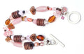 Pink Art Glass Seed Wood Beaded Double Strand Toggle Clasp Bracelet 7 1/2"