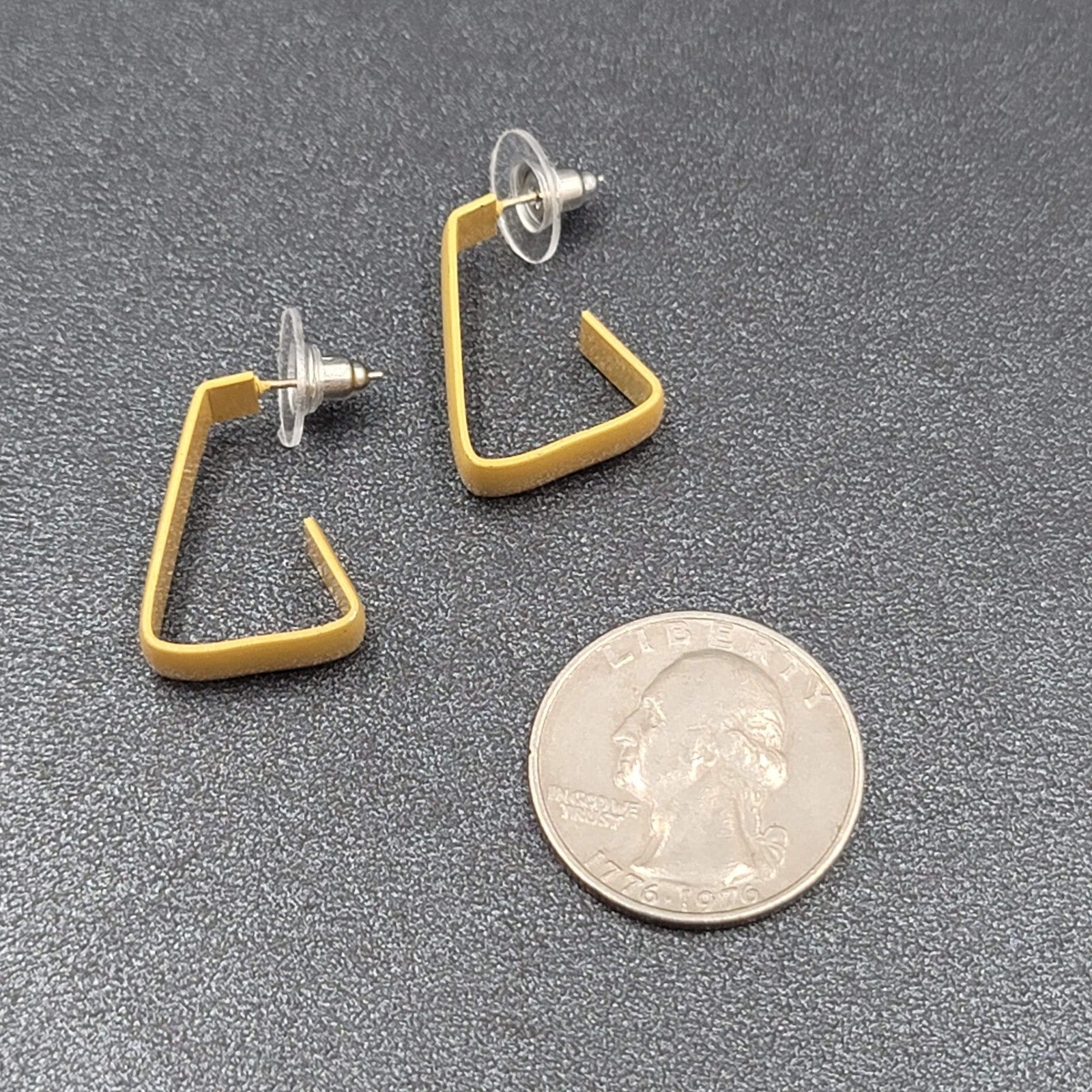 1980s Vintage Pierced Earrings Tan Enamel Triangle Hoops Statement 7/8"