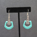 Pierced Earrings Silver Plated Blue Enamel Geometric Dangle 1.5"