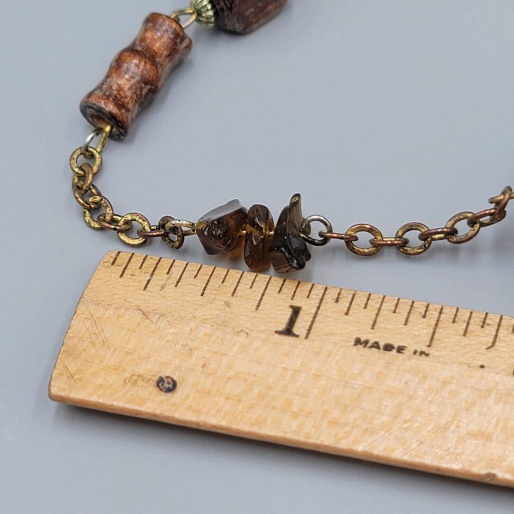Vintage Wood Bead Necklace Amber Chip Extra Long 72"