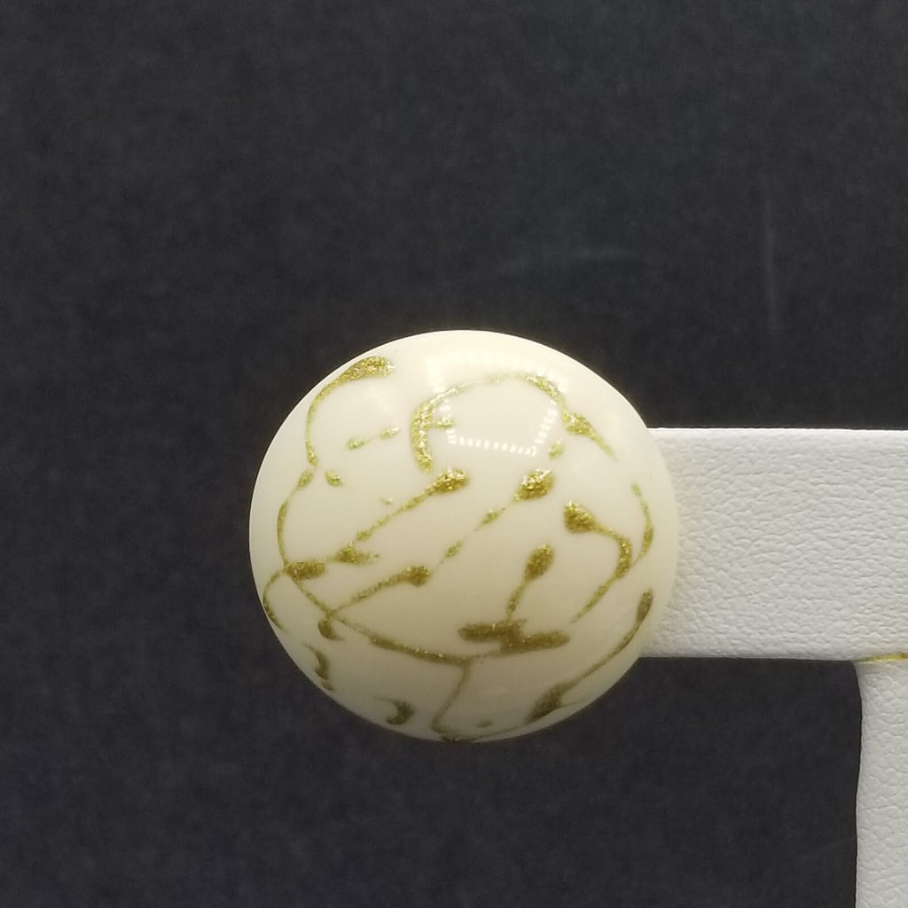 Vintage 1980's Pierced Earrings Blue White and Gold Acrylic Dome Button Stud 1"
