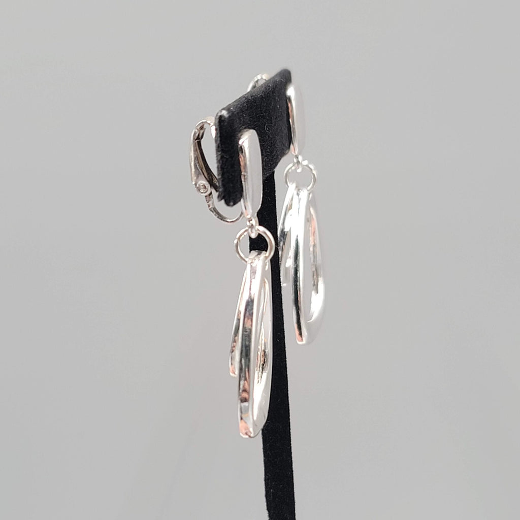 Vintage Clip on Earrings Silver tone 1 7/8"
