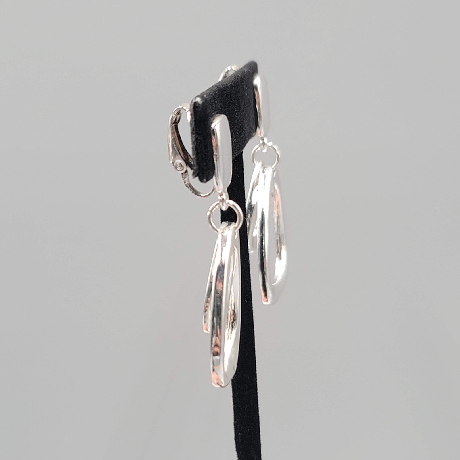 Vintage Clip on Earrings Silver tone 1 7/8"