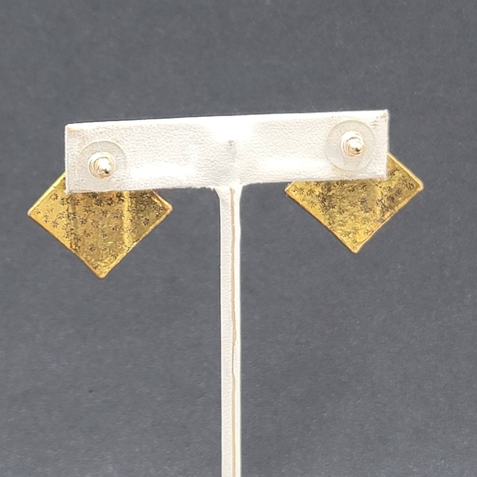 Pierced Earrings Antiqued Gold tone Brutalist Square Drop 1"