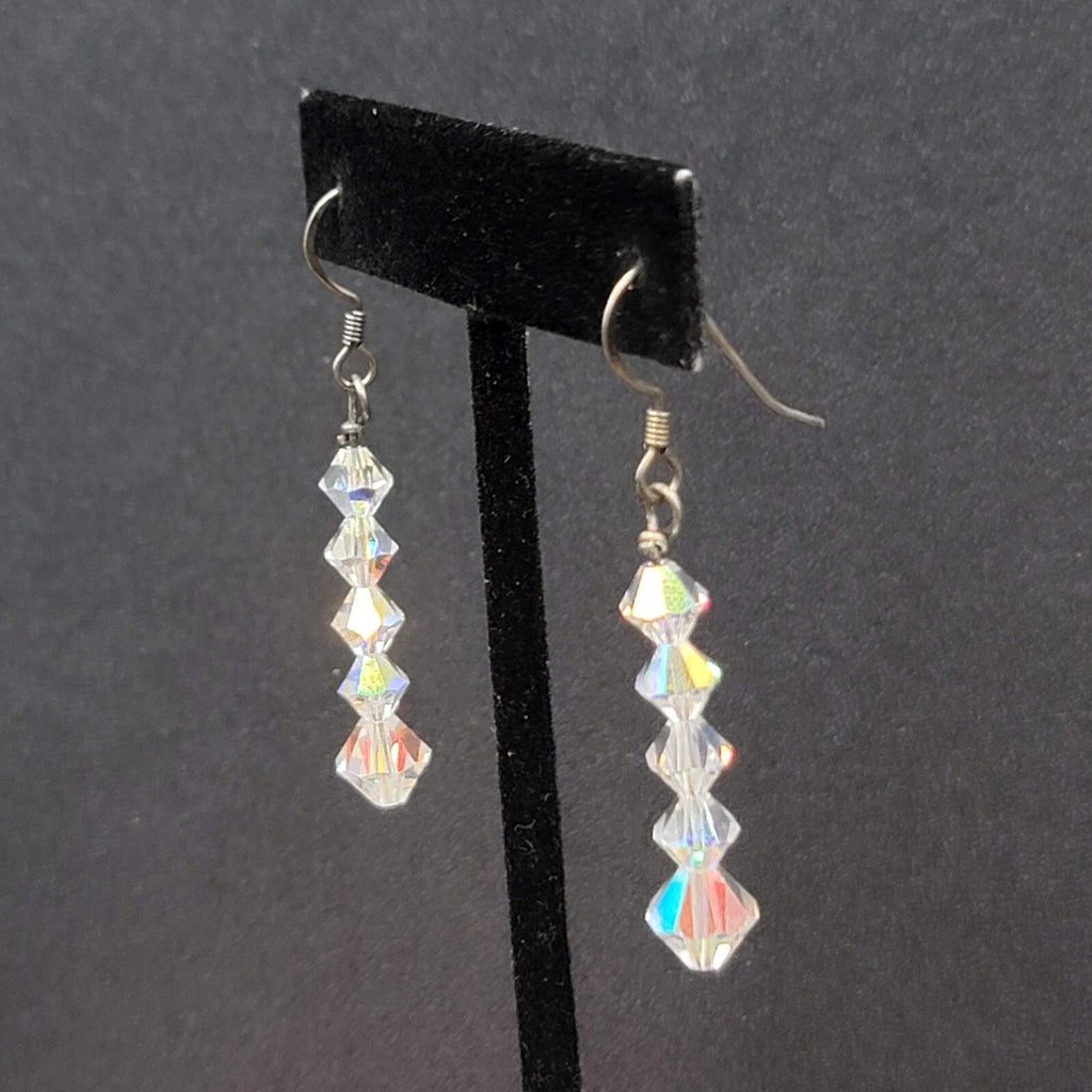 Pierced Earrings Bicone AB Crystal Bead Dangle 1.5"