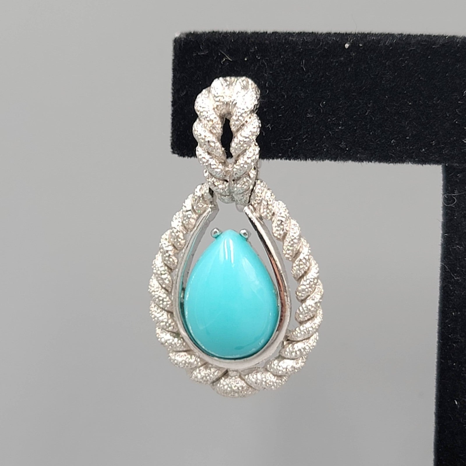 Vintage Avon Clip on Earrings Textured Silver tone Blue Teardrop Dangle 1.5 in