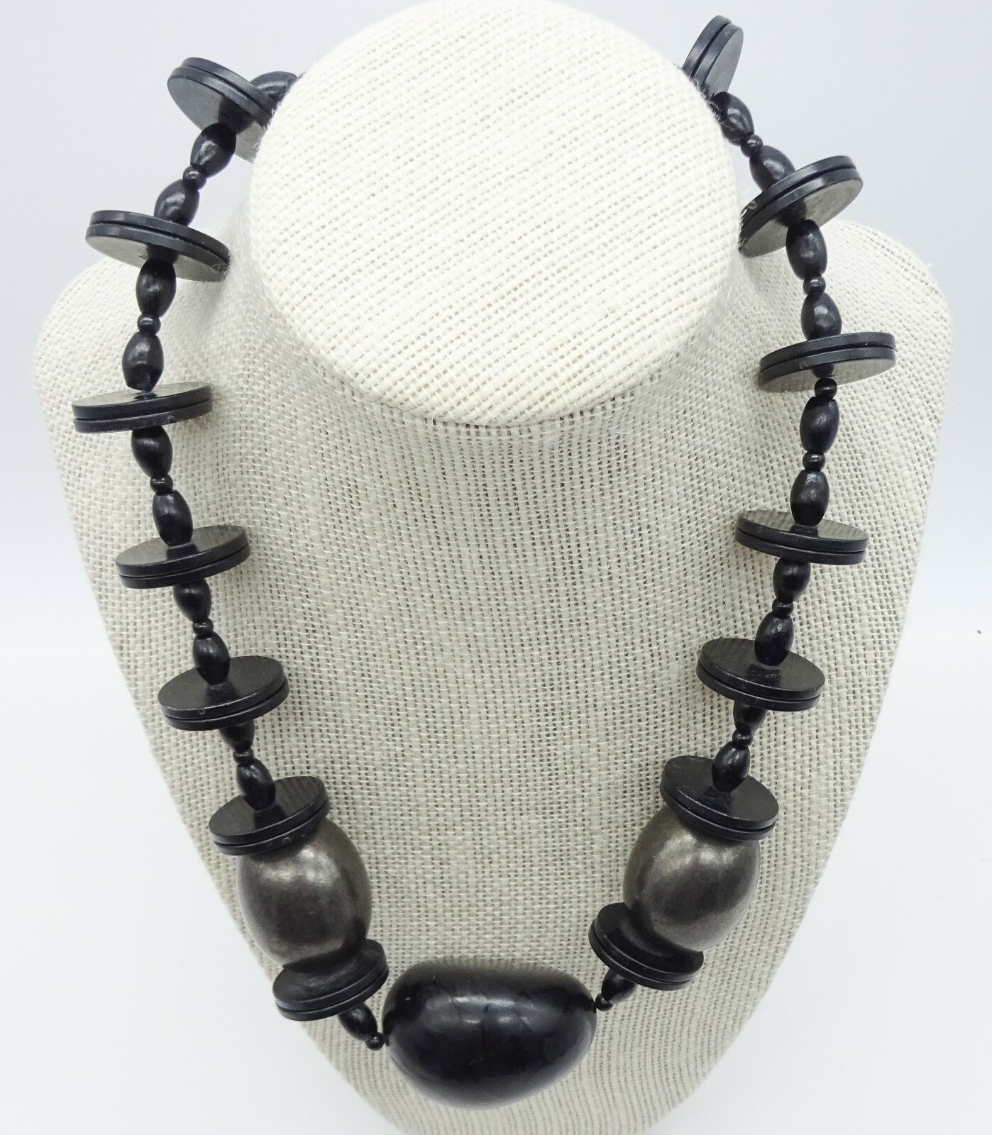 Vintage Black Large Black Beaded Necklace 19" Estate Costume Jewelry