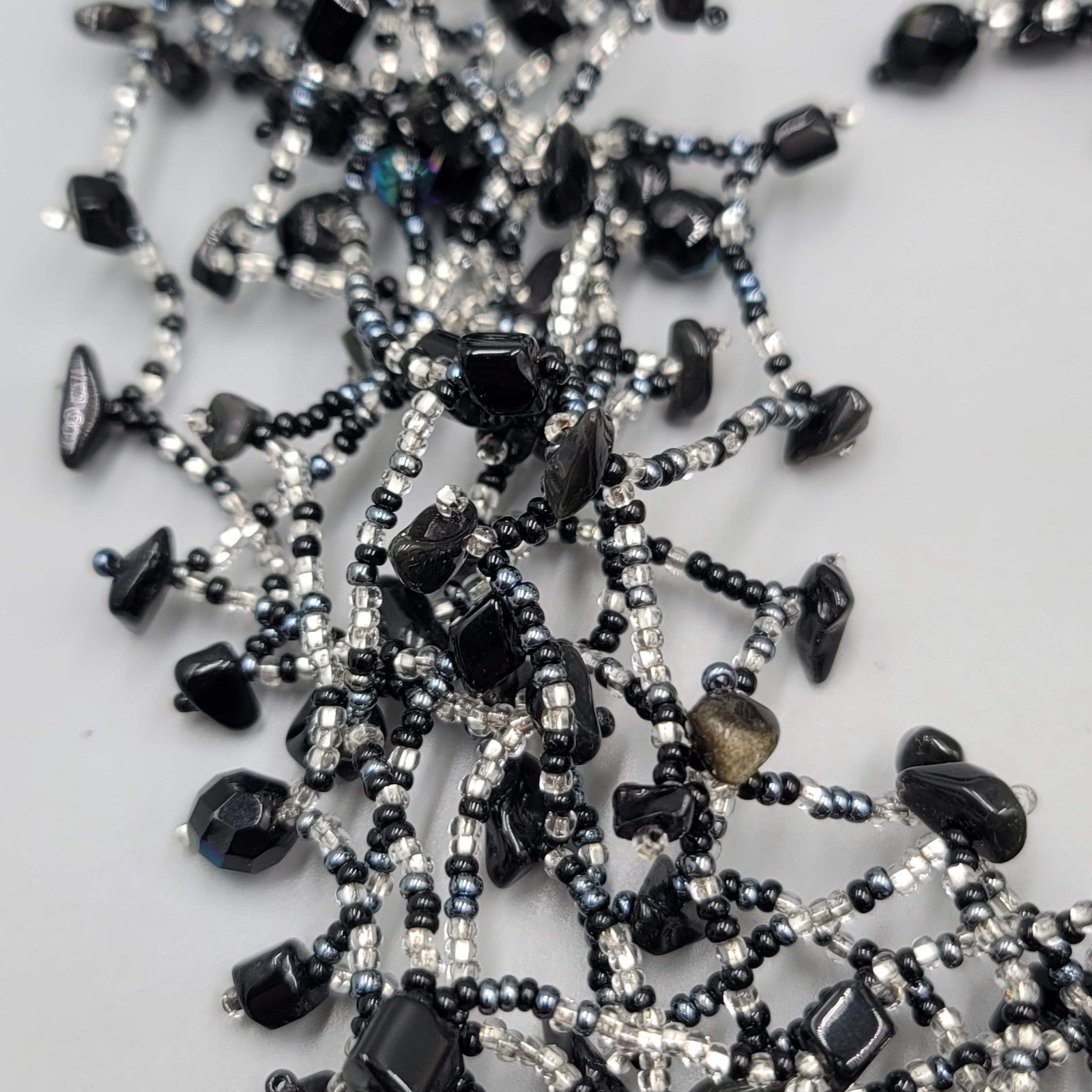 Black Cluster Bead Statement Necklace 18"