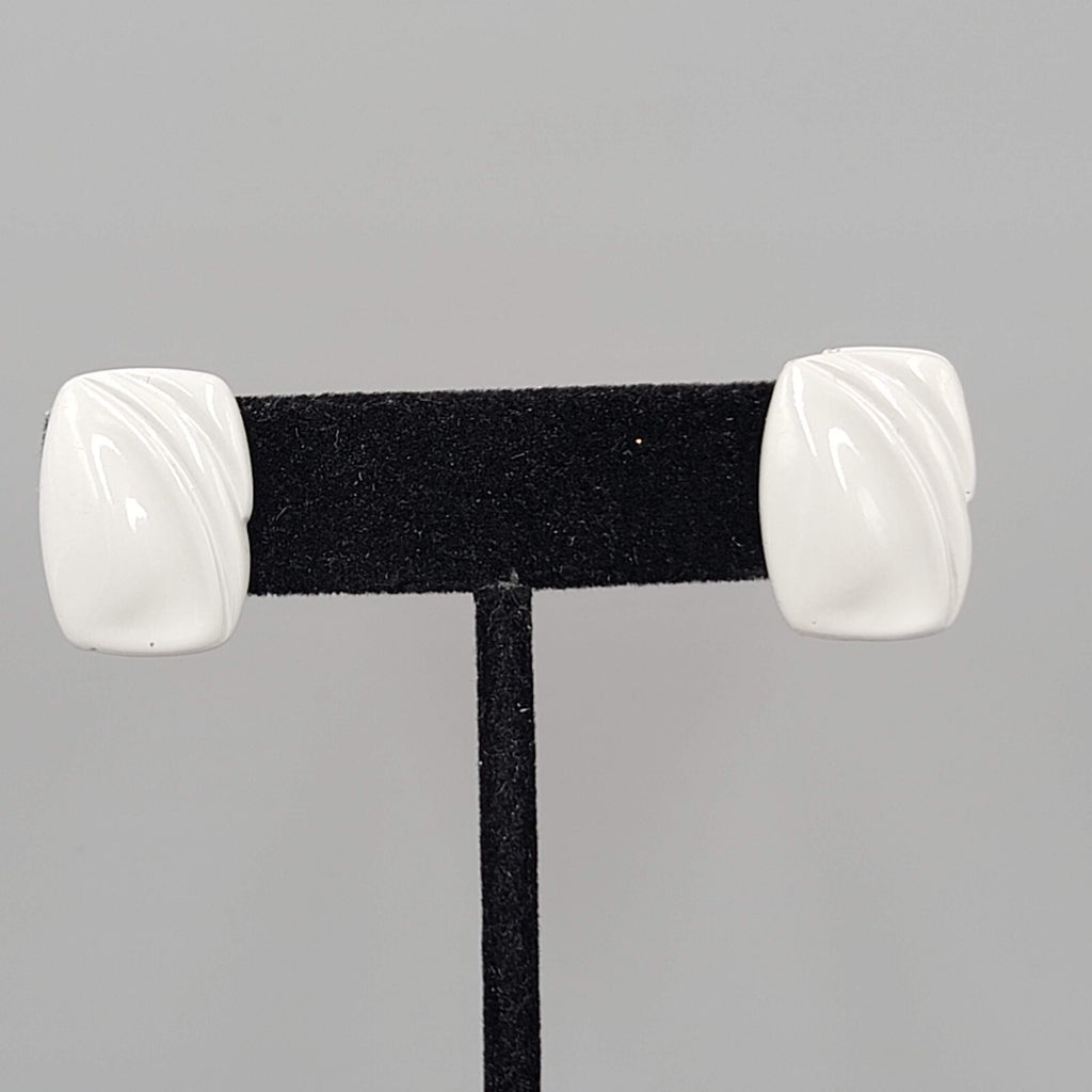 Vintage Gray Pierced Earrings Simple Acrylic Rectangle Drop 3/4"