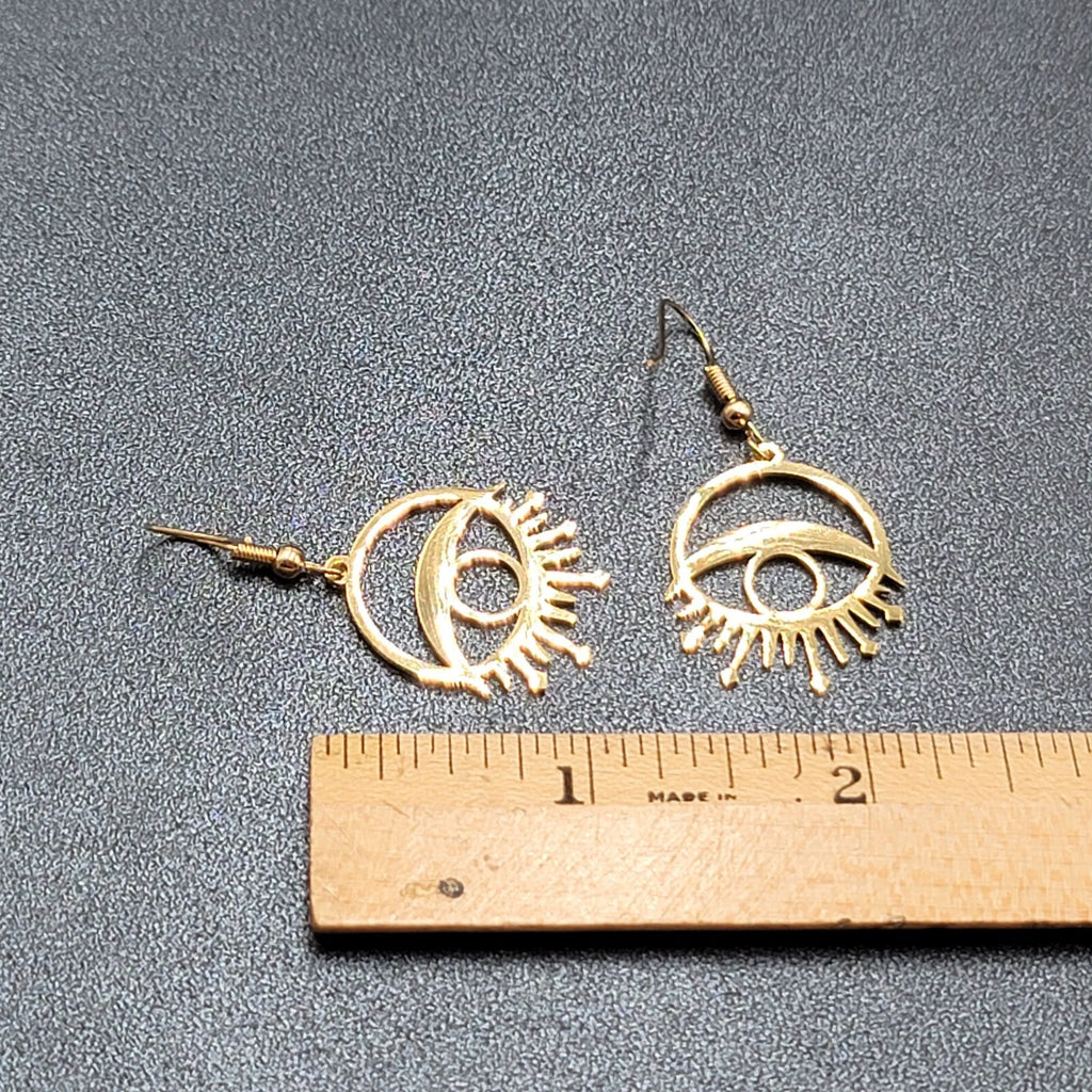 New Evil Eye Pierced Earrings Sun Rays Gold Plated Statement Dangle 1"