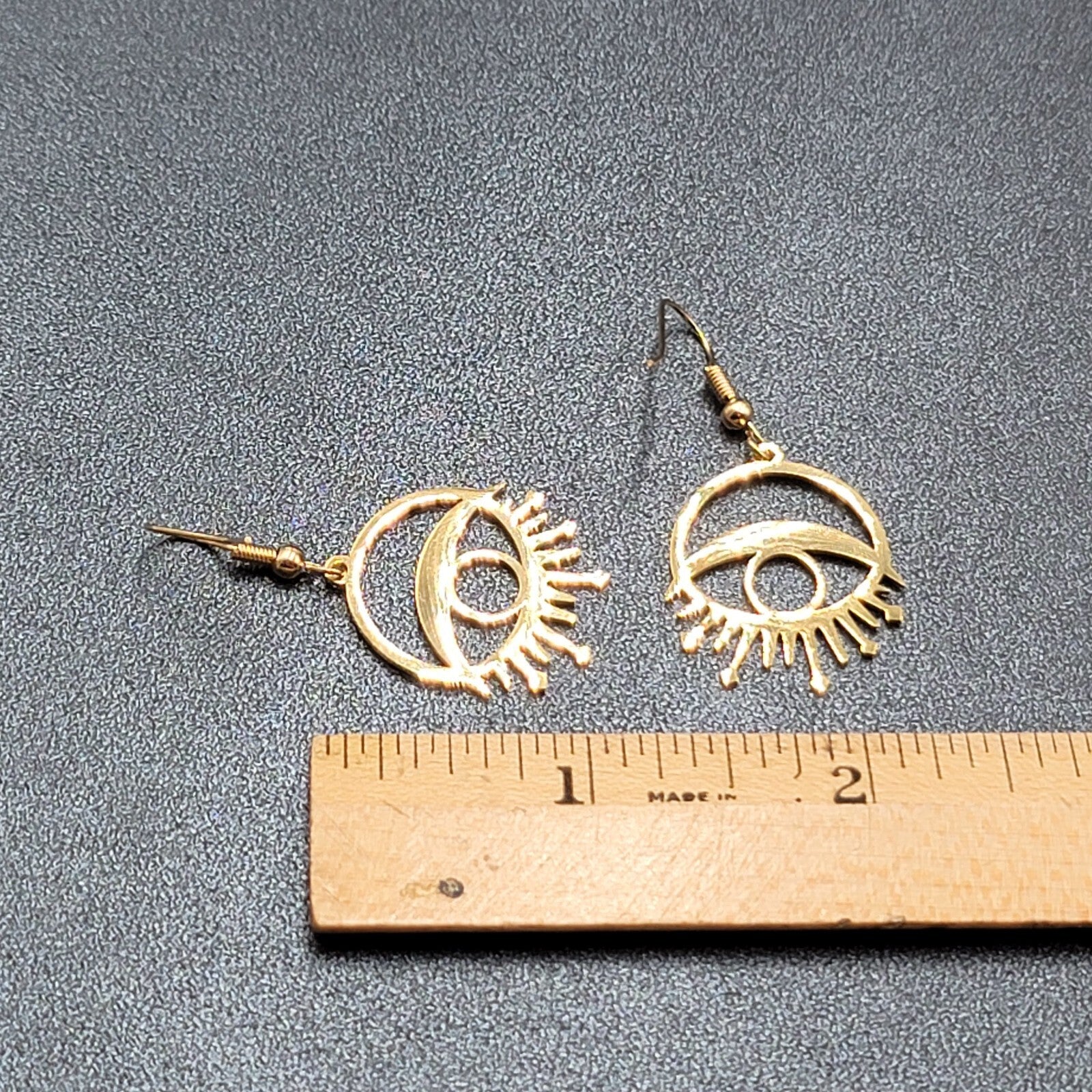 New Evil Eye Pierced Earrings Sun Rays Gold Plated Statement Dangle 1"