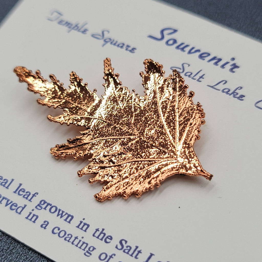 MORMAN HANDICRAFT HANDMADE GIFTS SOUVENIR COPPER LEAF PIN SALT LAKE CITY UTAH