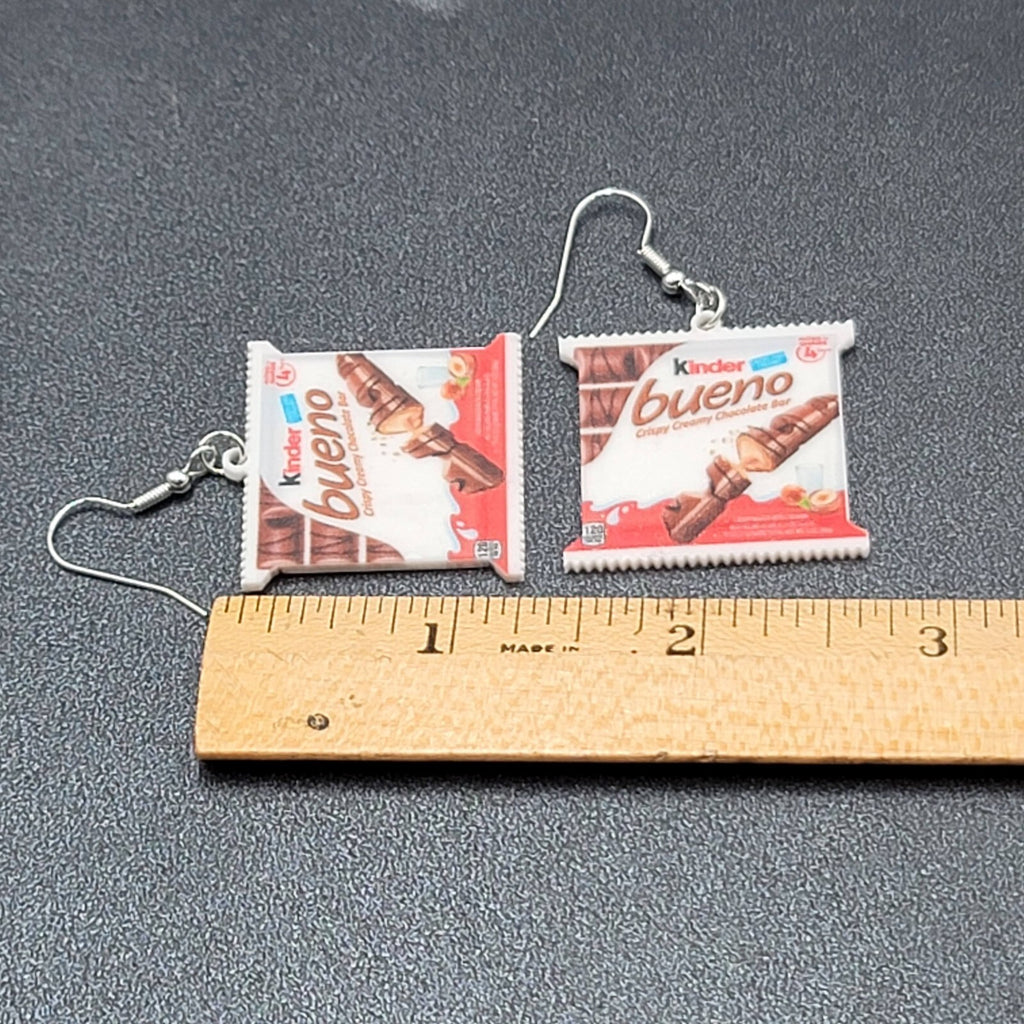 Pierced Earrings Kinder Bueno Fun Snack Dangle 1.25"