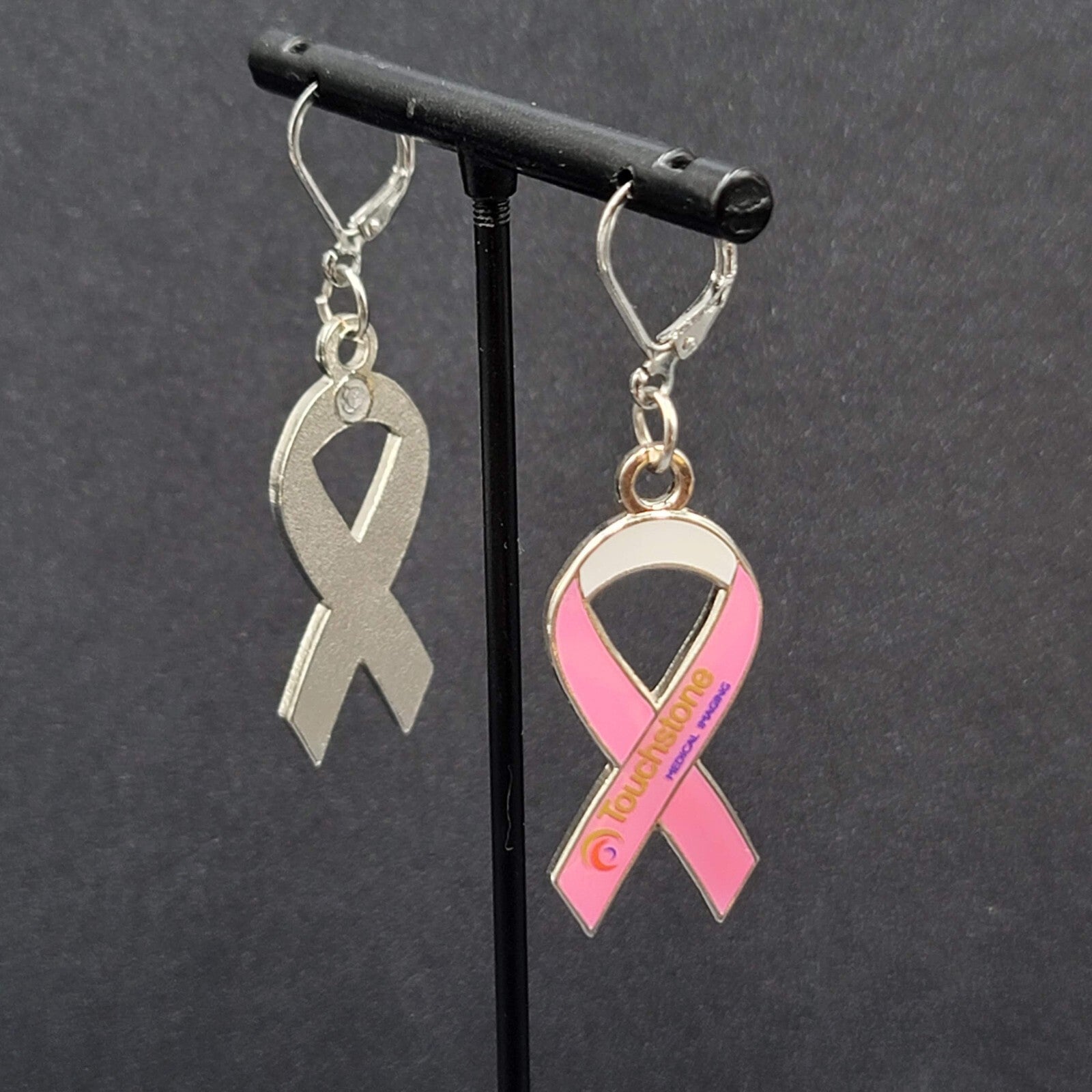 Pierced Earrings Touchstone Medical Imaging Breast Cancer Awareness Ribbon 1.5"