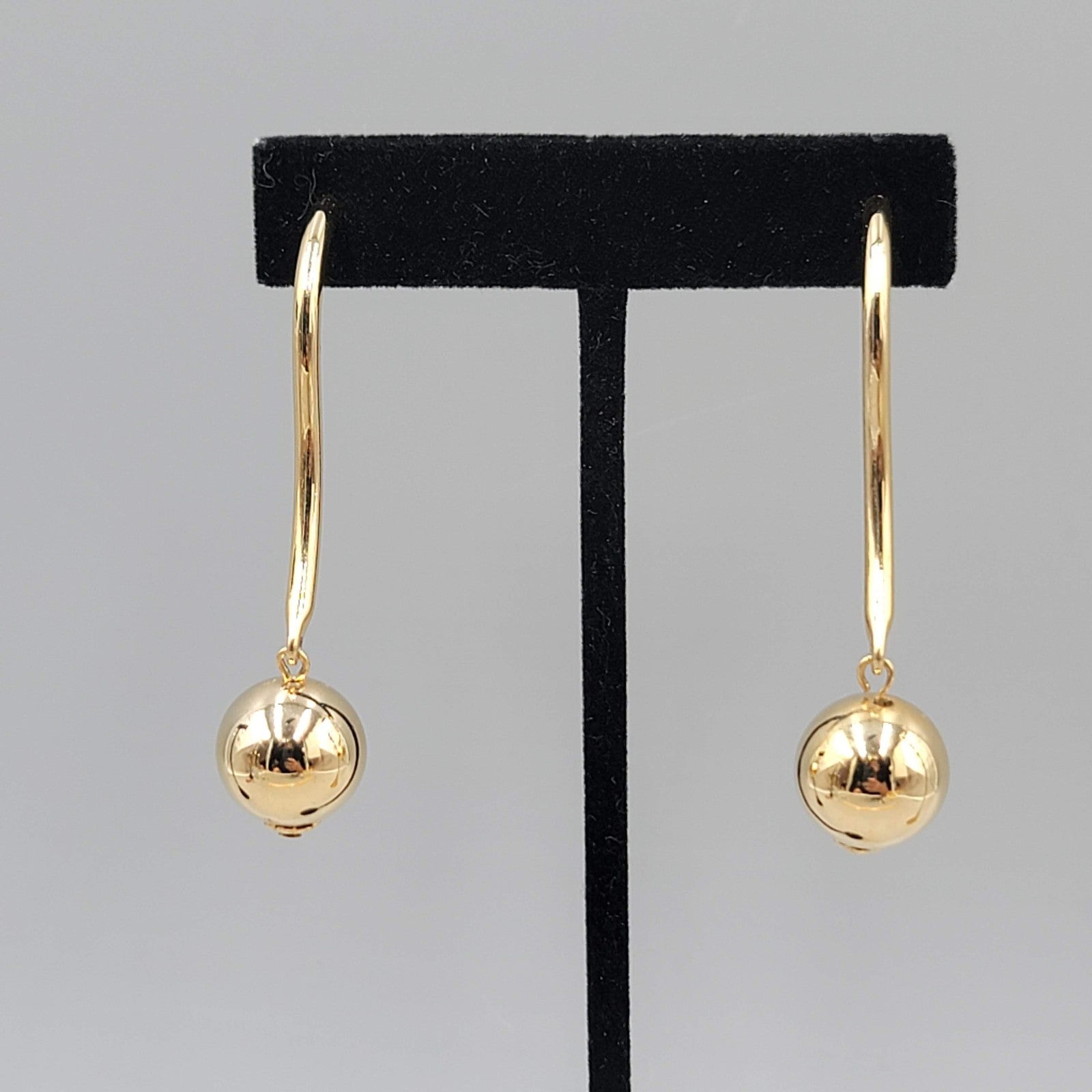 Modernist Drop Pierced Earrings Gold tone Dangle 2.5 in