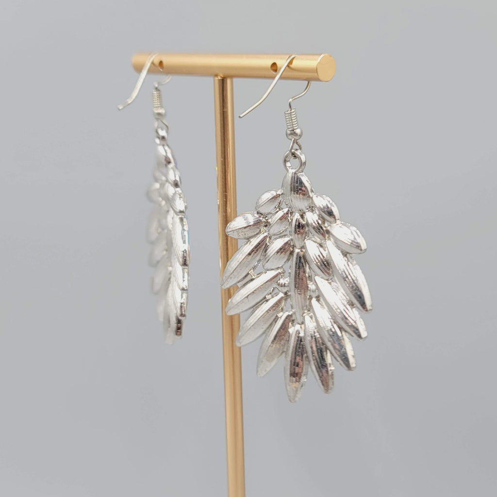 Statement Pierced Earrings Silver tone AB Rhinestones Dangle 2"