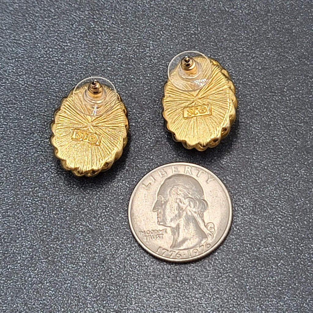 SC Pierced Earrings Gold Plated White Cabochon  7/8"