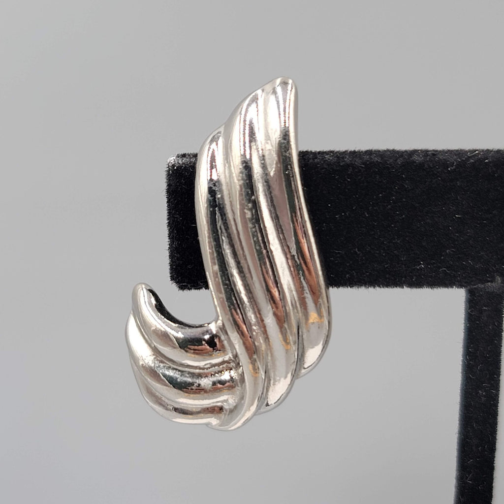 Vintage Clip on Earrings Silver tone Swirl Climber 1 3/8"