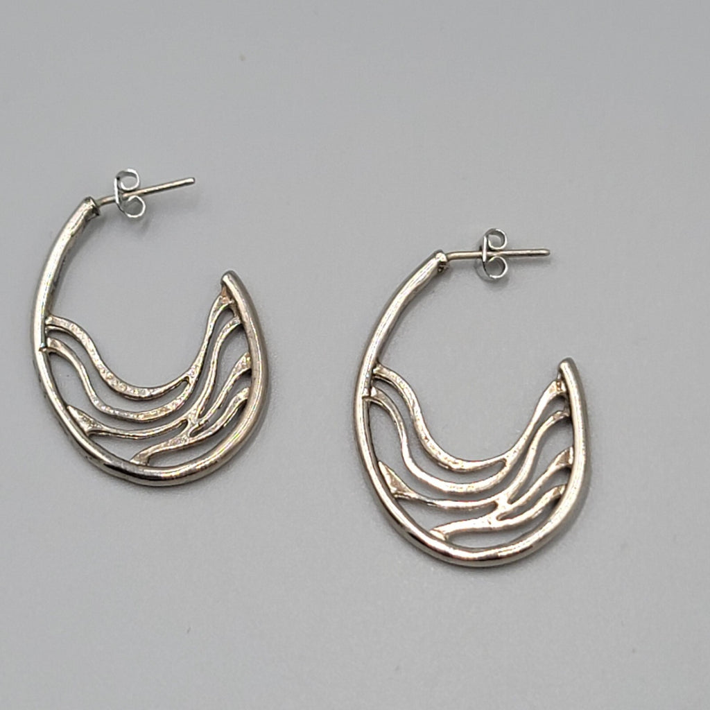 Filigree Hoops Pierced Earrings Silver tone Drop 1.25"
