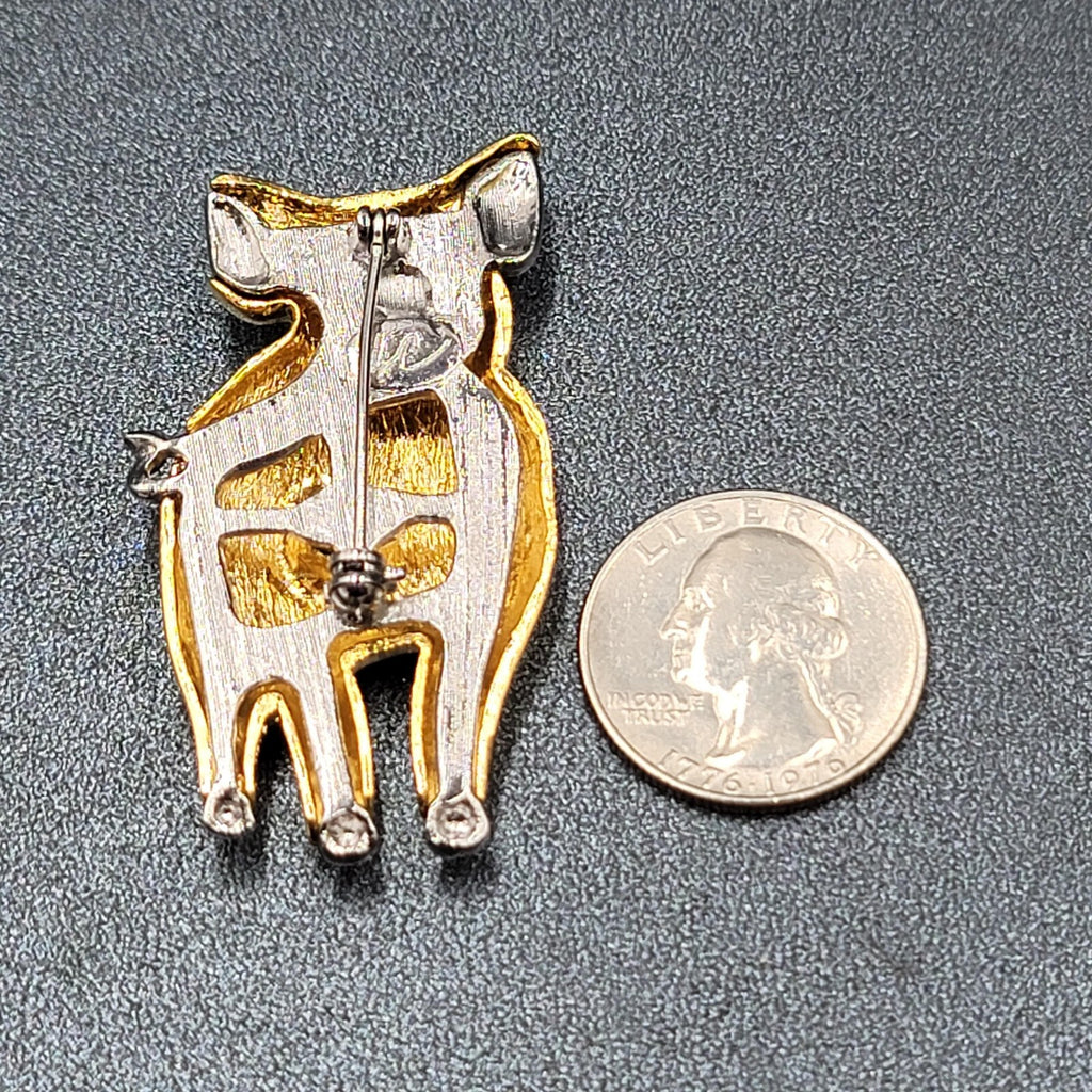 LC Brooch Liz Claiborne PIG Silver and tone Signed Pin 2"