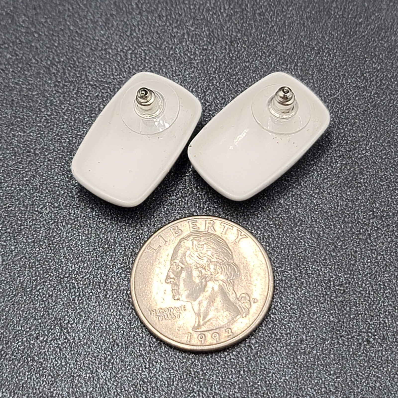 Vintage Pierced Earrings White Enamel over Metal Rectangle Drop 1"