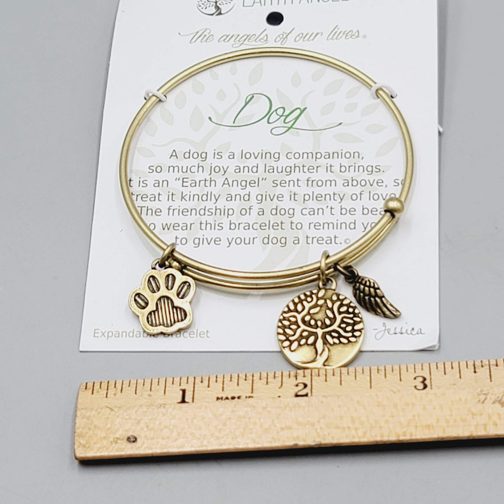Earth Angel DOG Expandable Bracelet Charms Tree Paw Gold tone NWT