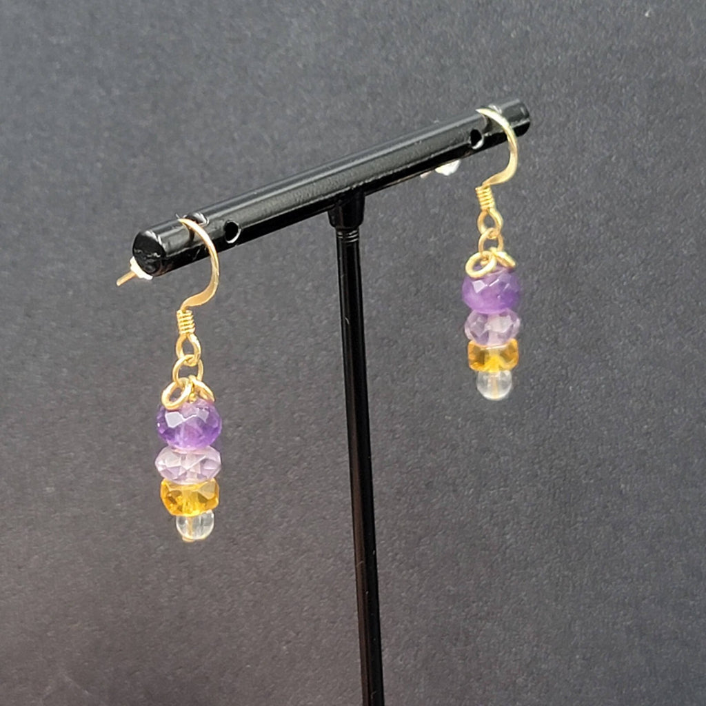 Pierced Earrings Gold tone Amethyst Faceted Bead Dangle 7/8"