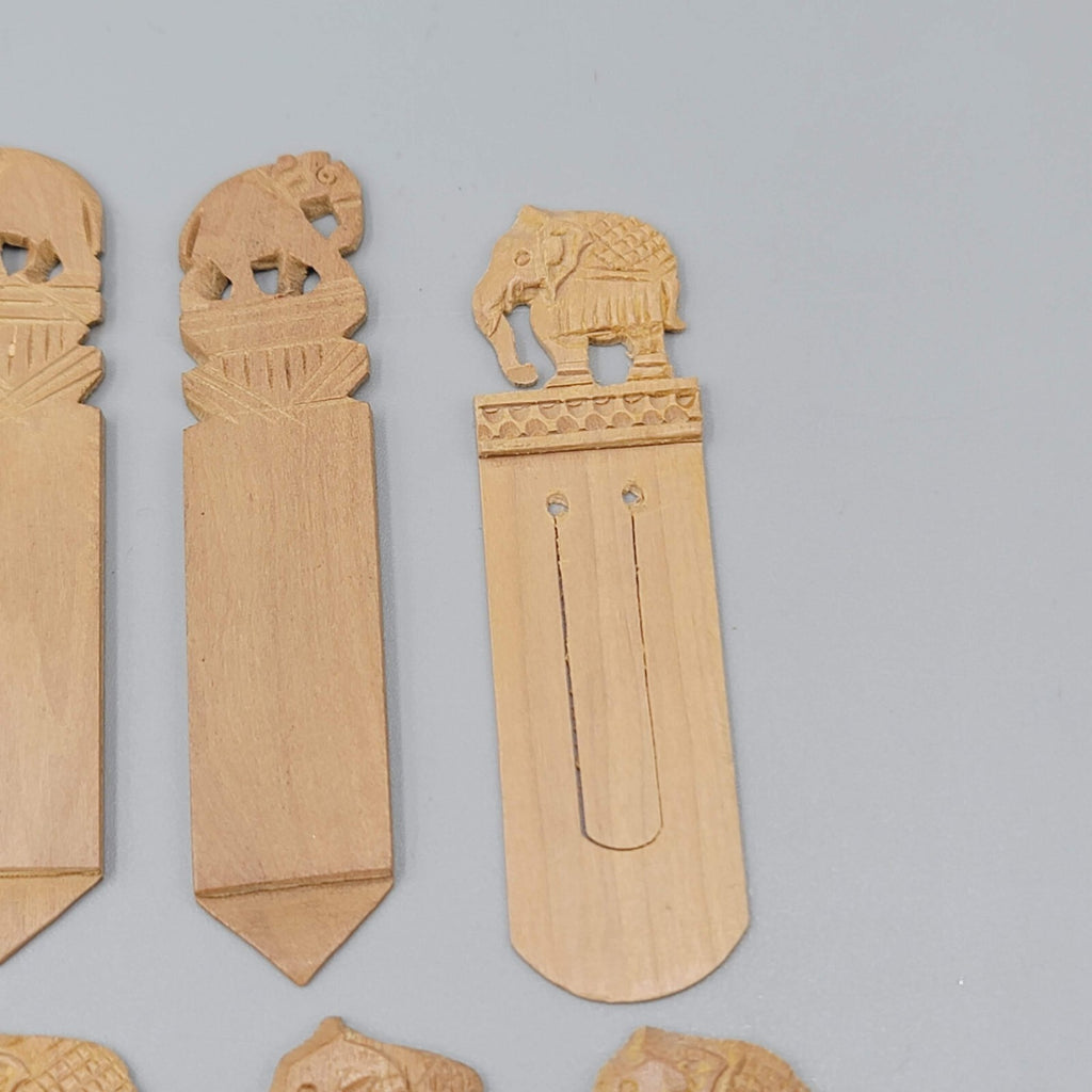 Vintage Lot of Hand Carved Elephant Wood Bookmarks Nice Detail