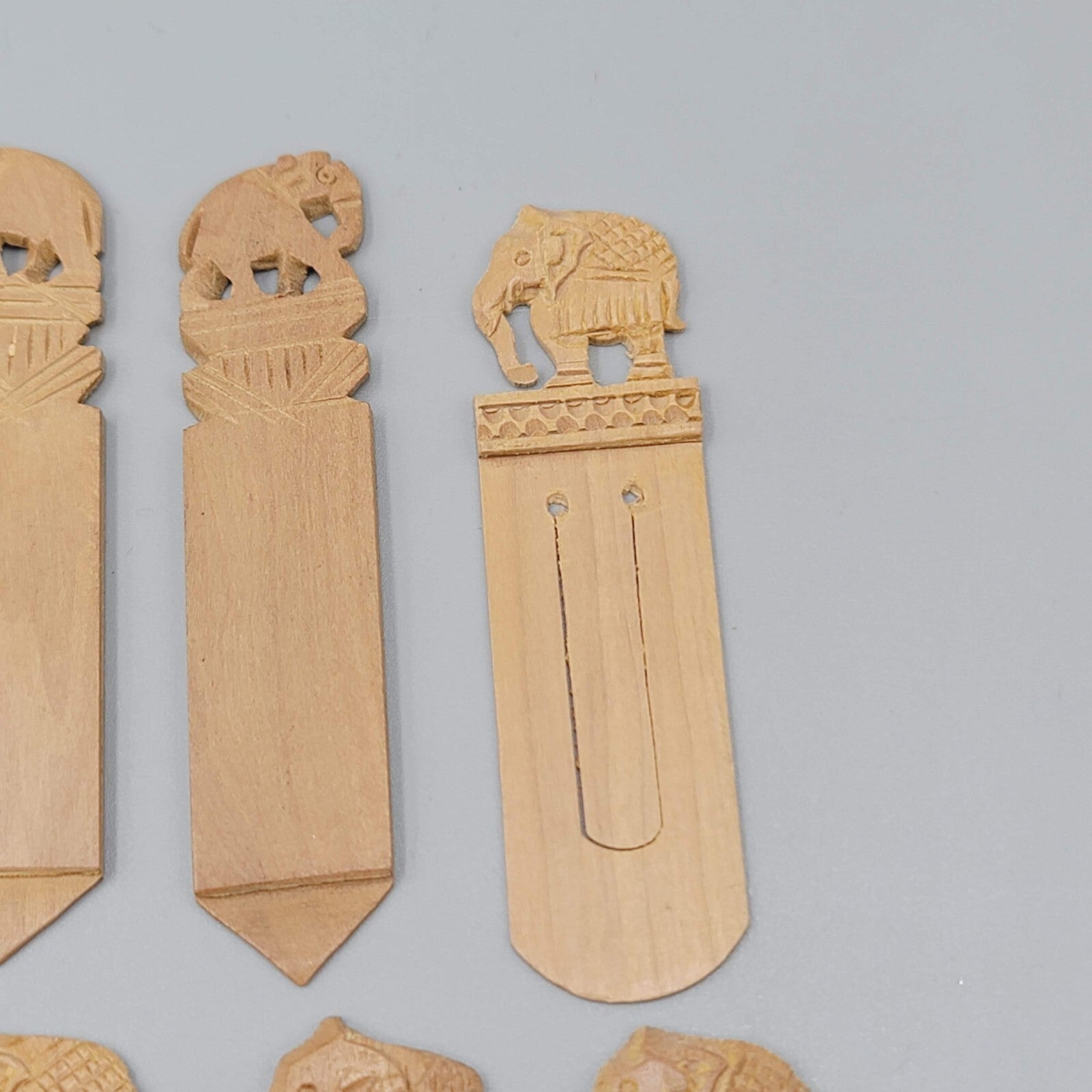 Vintage Lot of Hand Carved Elephant Wood Bookmarks Nice Detail