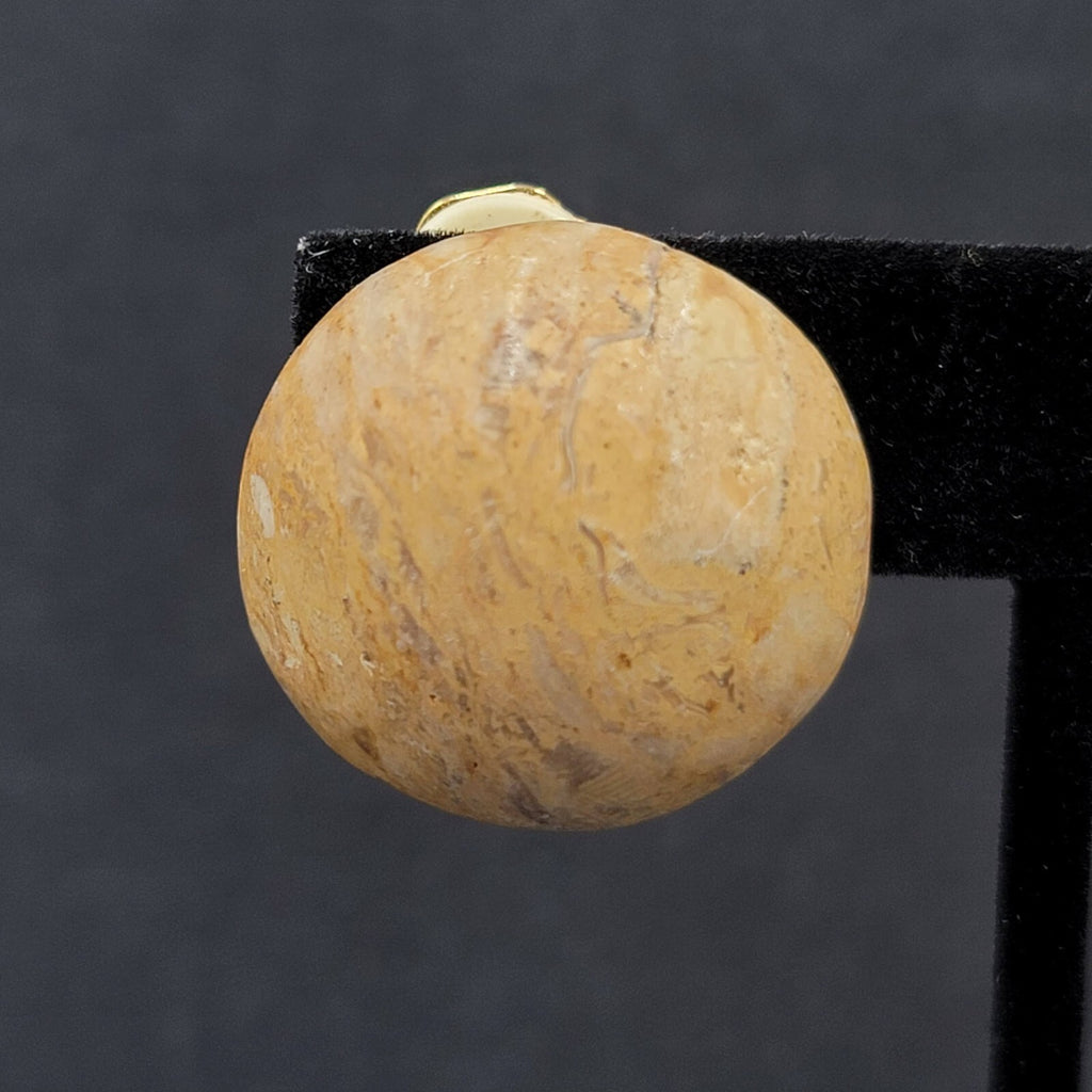 Vintage Clip on Earrings Agate Stone Dome Round 1"