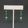 Pierced Earrings Silver tone Green Stone White Cats Eye Beaded Dangle 1"