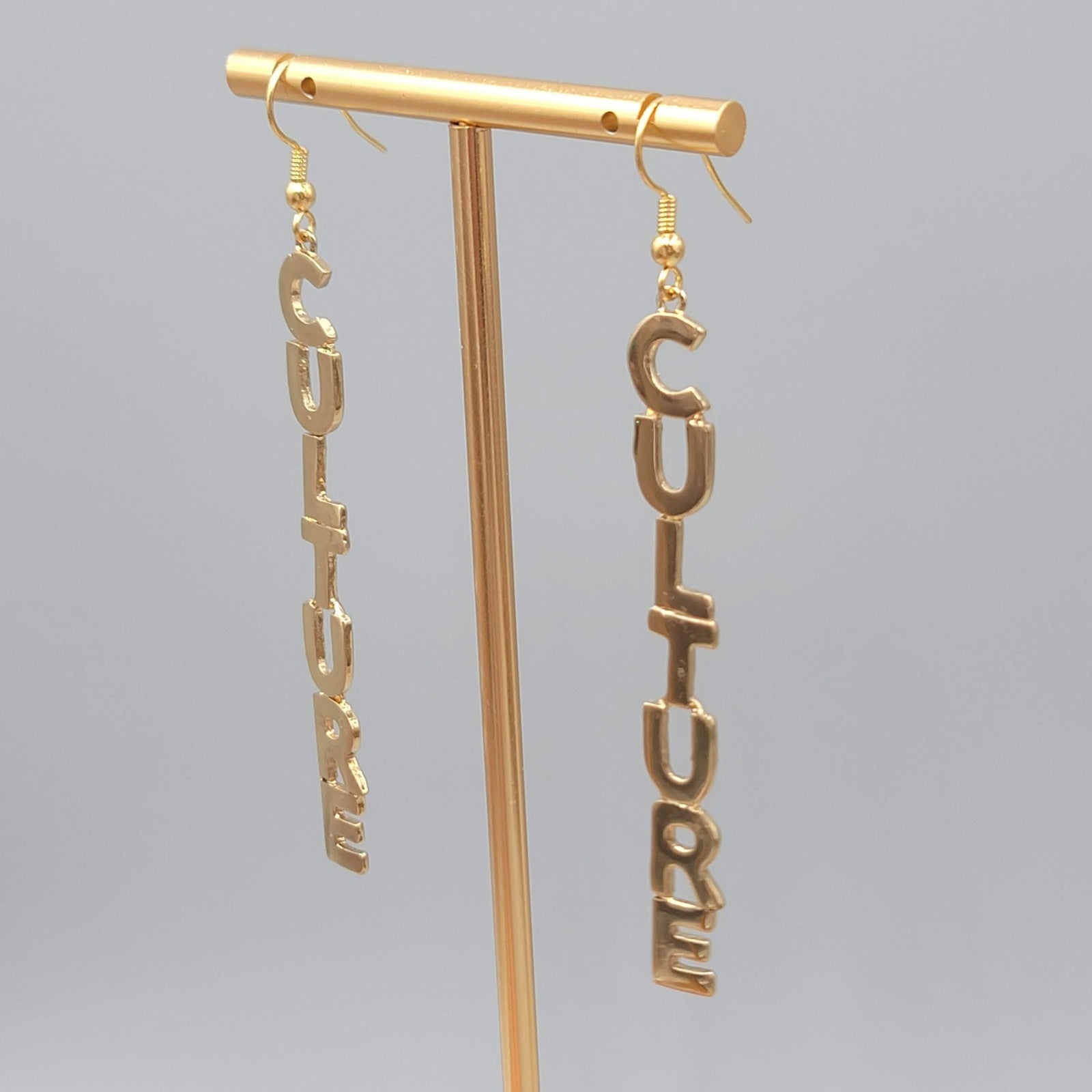 CULTURE Pierced Earrings Gold tone Dangle 2.75 in