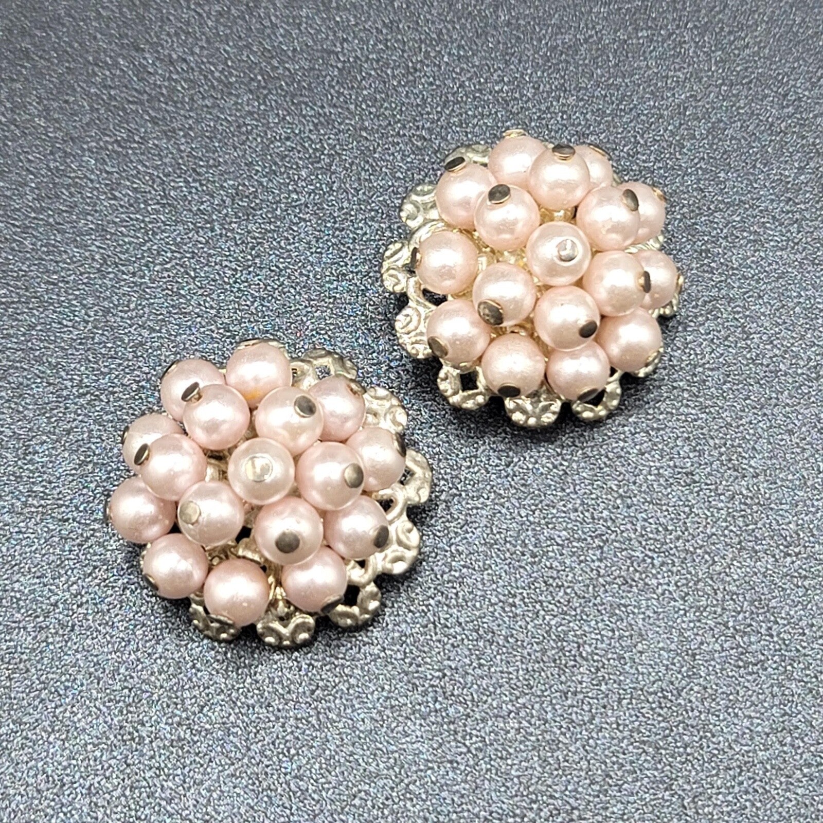 Vintage Brooch Faux Pink Pearl Gold Tone Large Cluster Bead Lot of 2