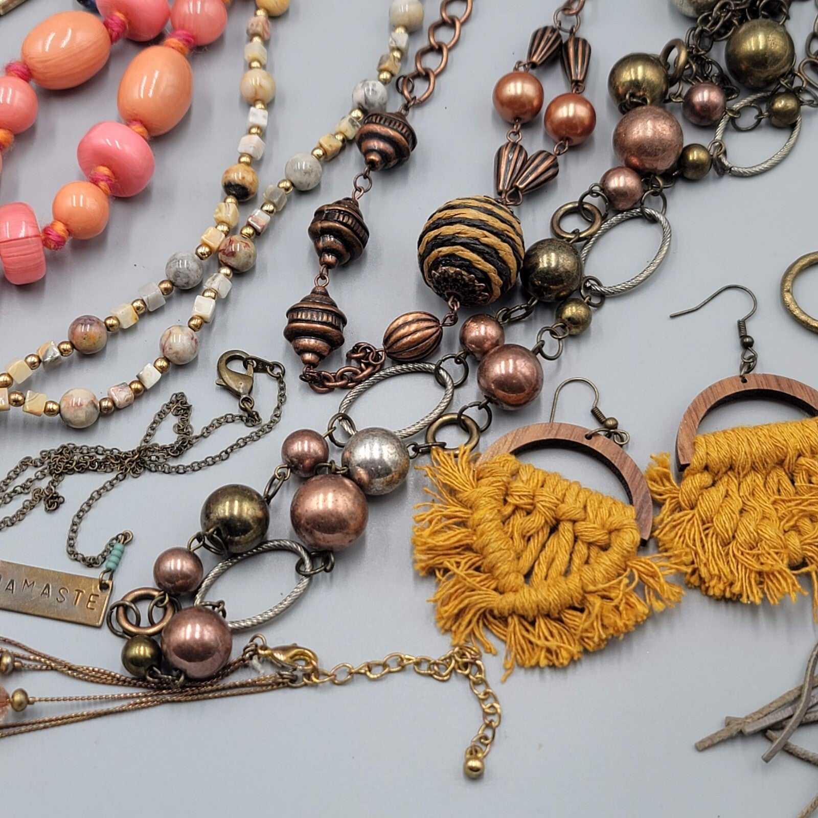 Jewelry Lot Necklace Bracelet Earrings Wood Boho Stone Bead 40 pcs