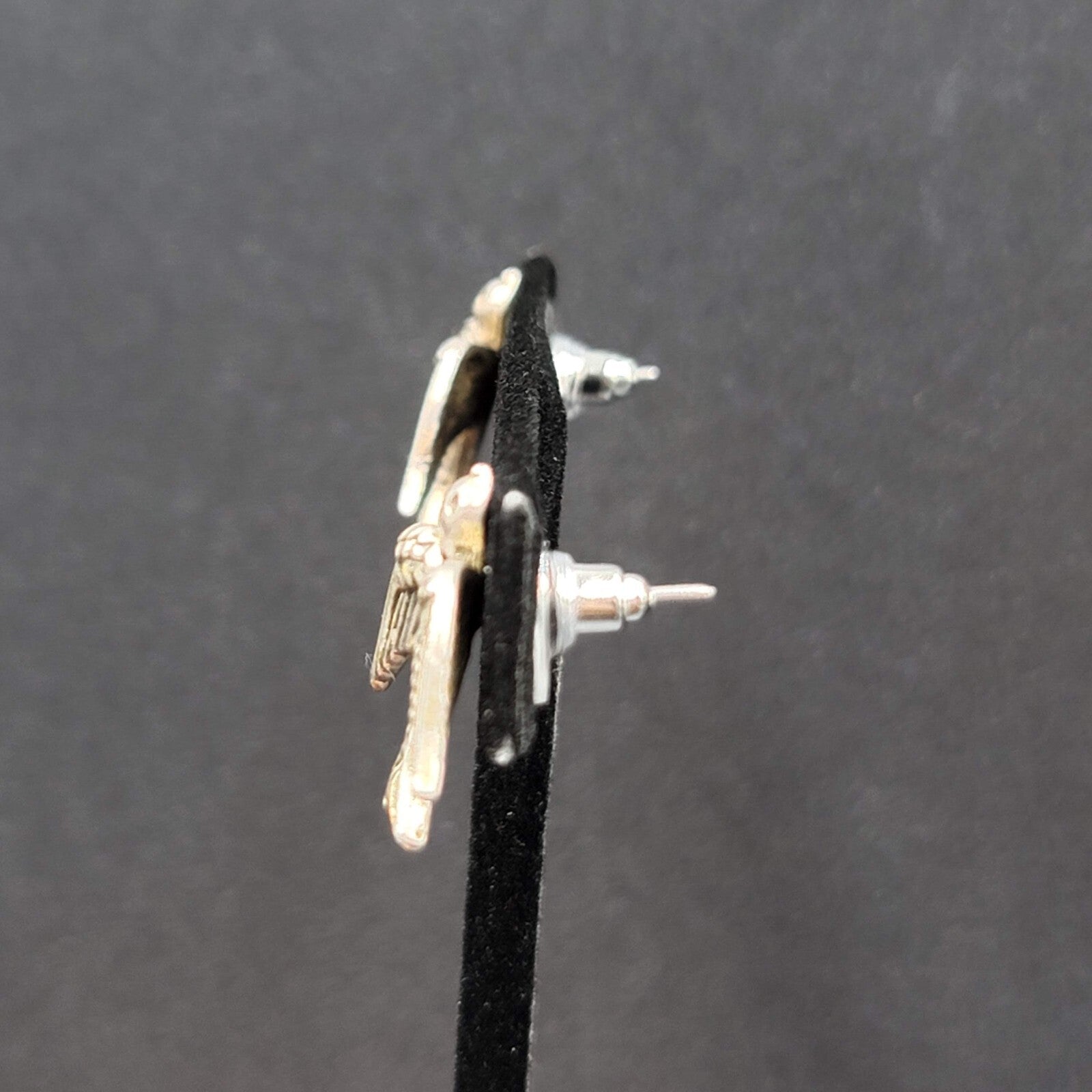 Bird Pierced Earrings Silver tone Drop 3/4"